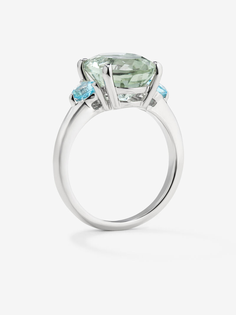 925 silver triple ring with oval-cut green amethyst and 2 brilliant-cut Swiss blue topazes image number 4