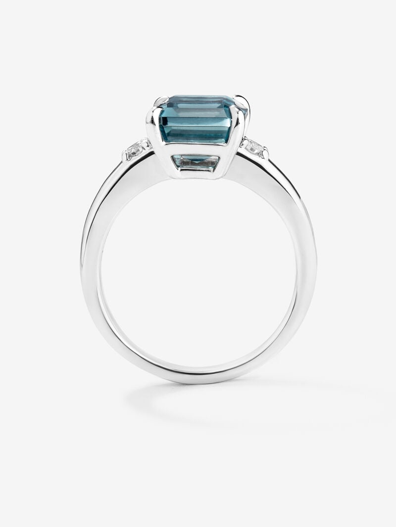 925 silver ring with emerald-cut London blue topaz of 3.74 cts and 2 brilliant-cut diamonds with a total of 0.09 cts image number 4