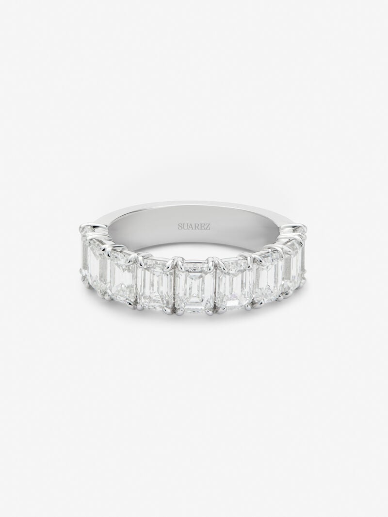 18K white gold half-round wedding ring with 9 emerald-cut diamonds with a total of 3.81 cts image number 2