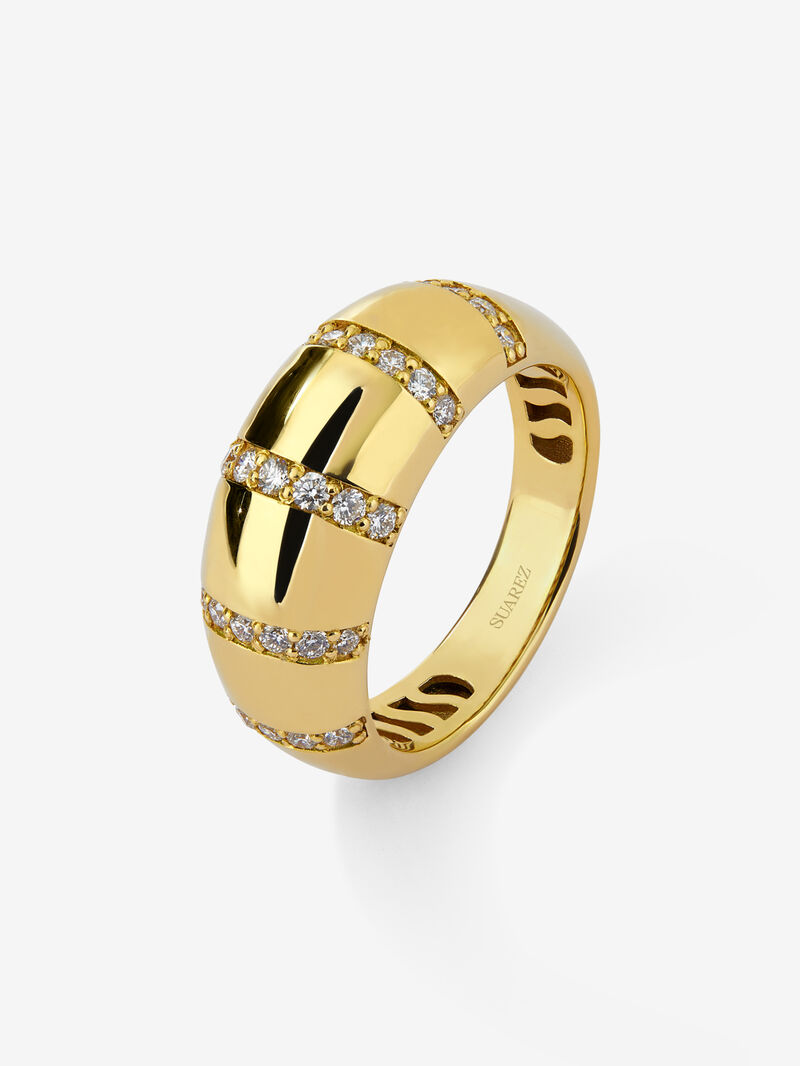 18K Yellow Gold Ring with Brilliant-Cut Pavé Diamonds image number 0