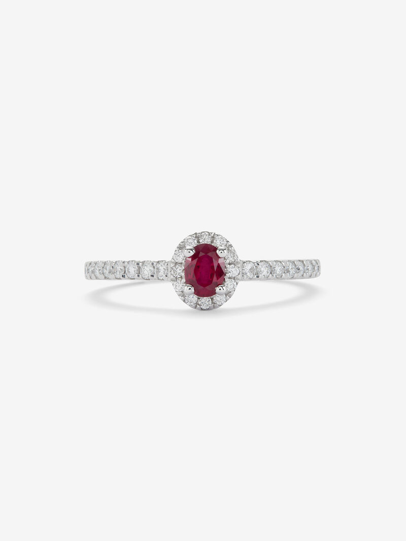 18K white gold solitaire ring with oval-cut red ruby ​​of 0.24 cts and brilliant-cut diamonds with a total of 0.24 cts image number 2