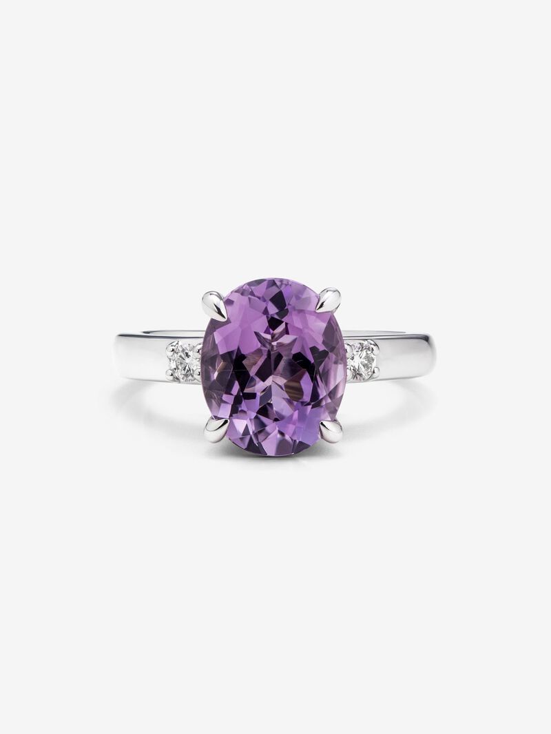 928 Silver triple ring with amethyst and diamonds image number 1