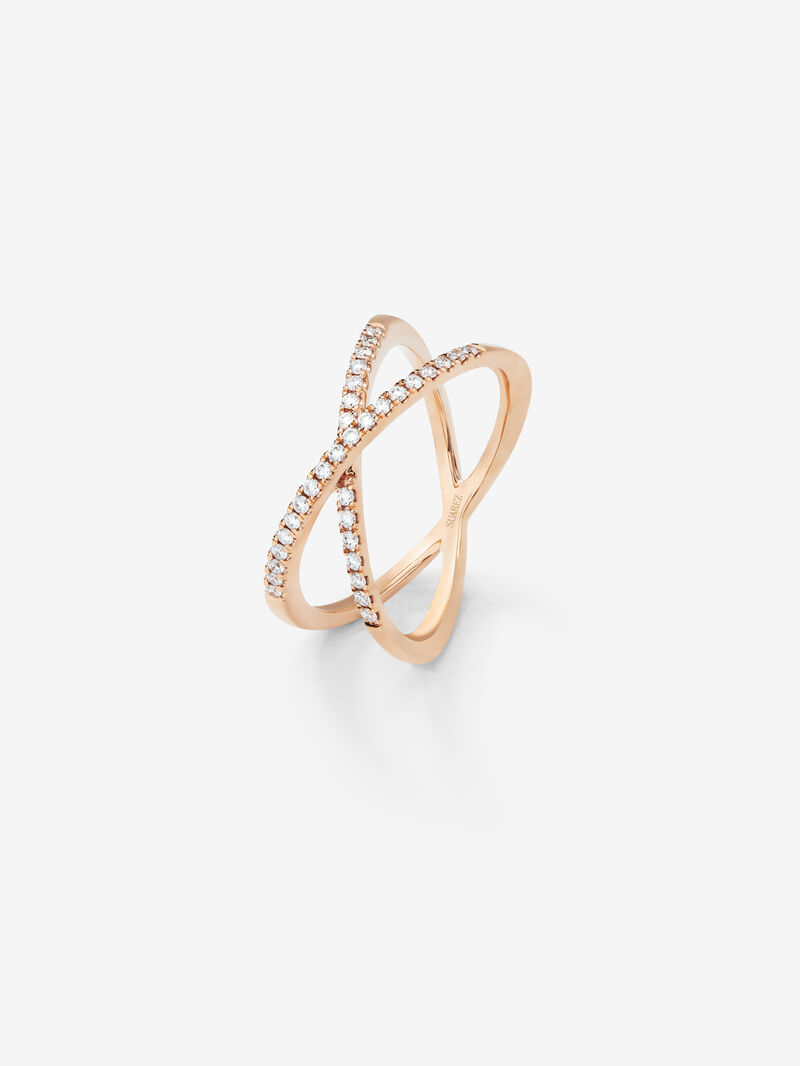 18K Rose Gold Cross Ring with Diamonds image number 0