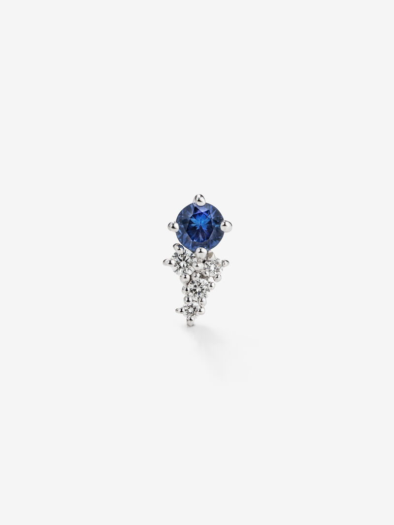 Right individual earring made of 18K white gold with sapphire and diamonds. image number 0