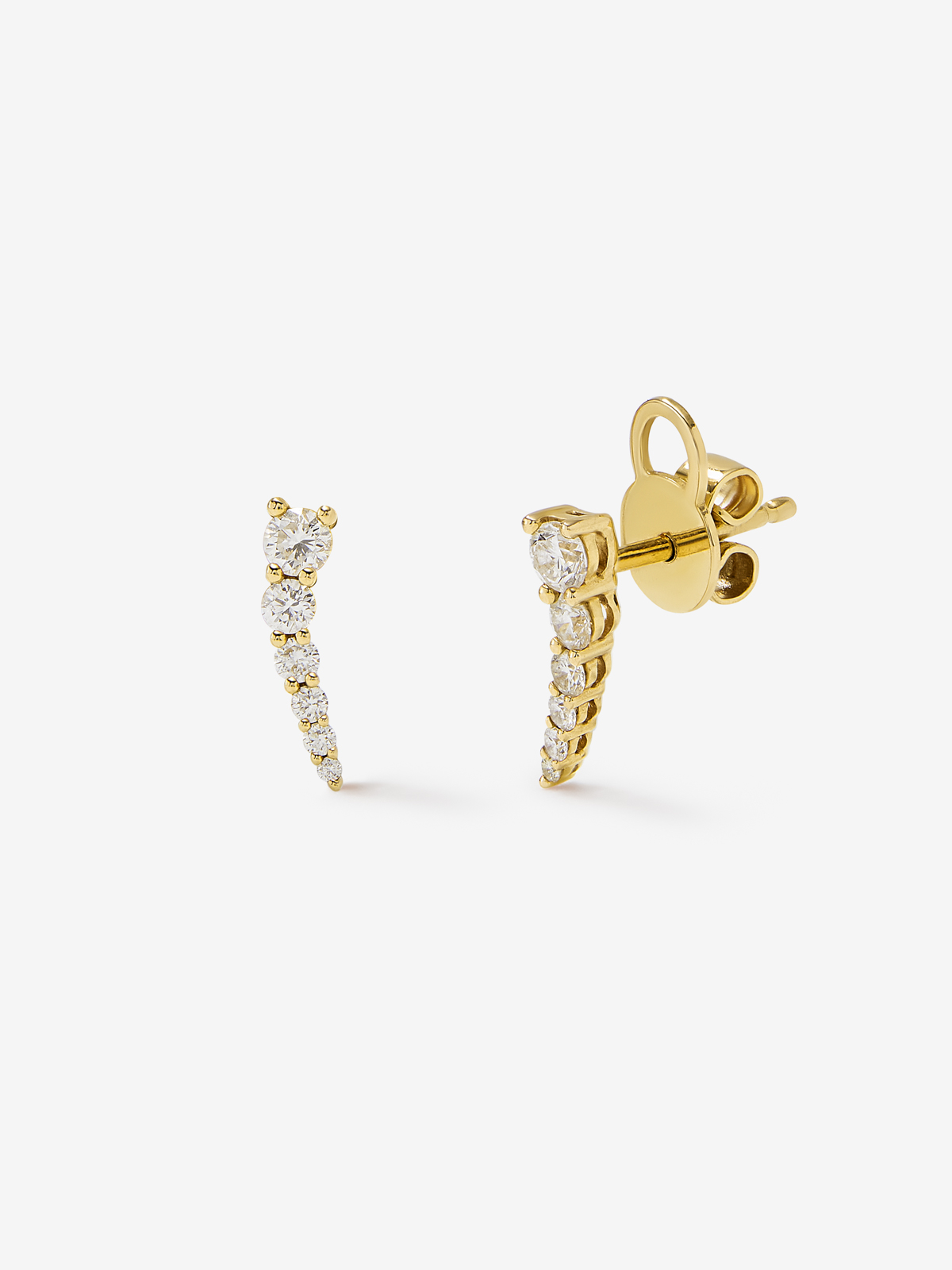 18K yellow gold climbing earrings with 12 brilliant-cut diamonds with a total of 0.34 cts