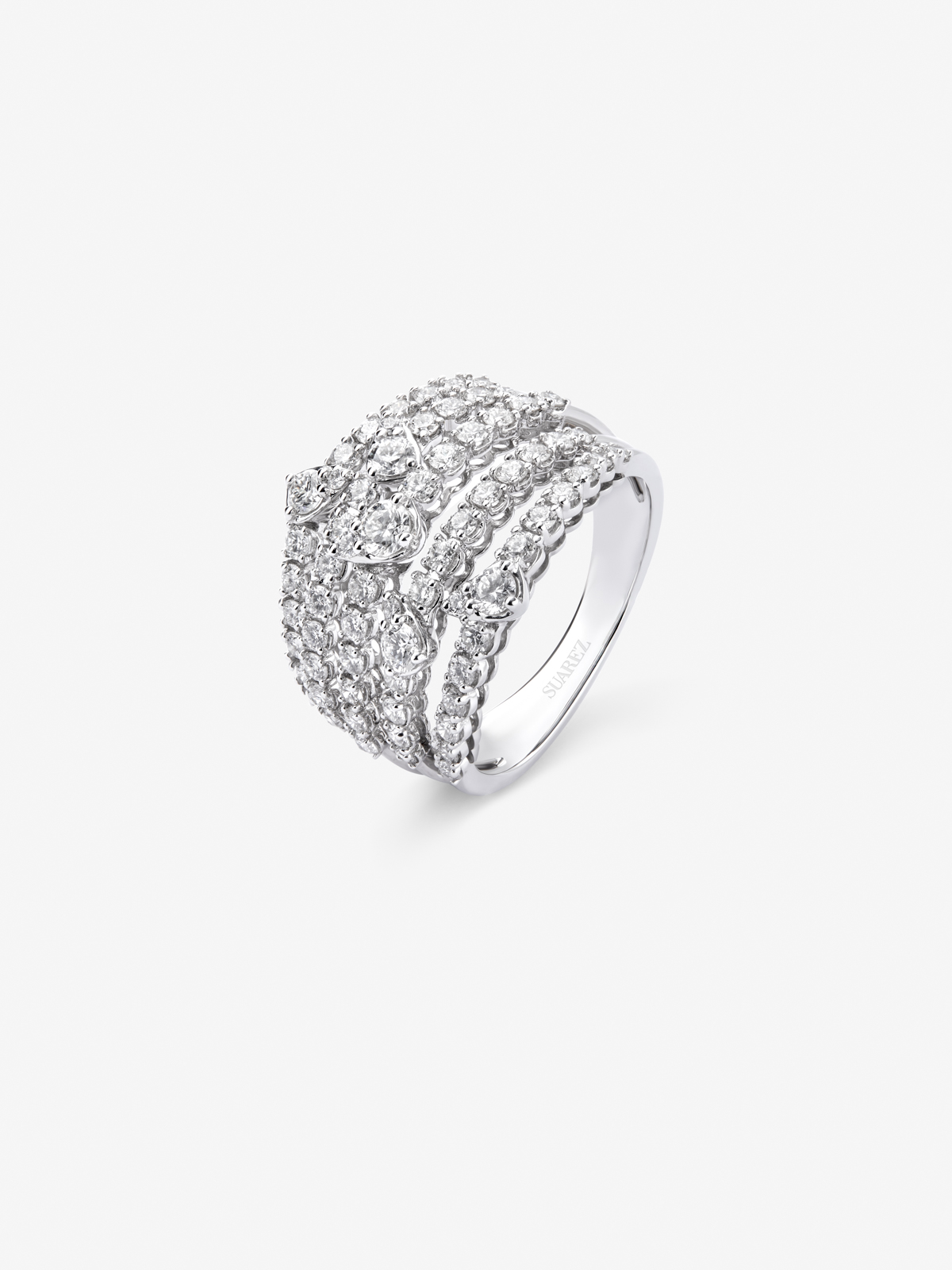 18K white gold multi-arm ring with 70 brilliant-cut diamonds with a total of 1.43 cts