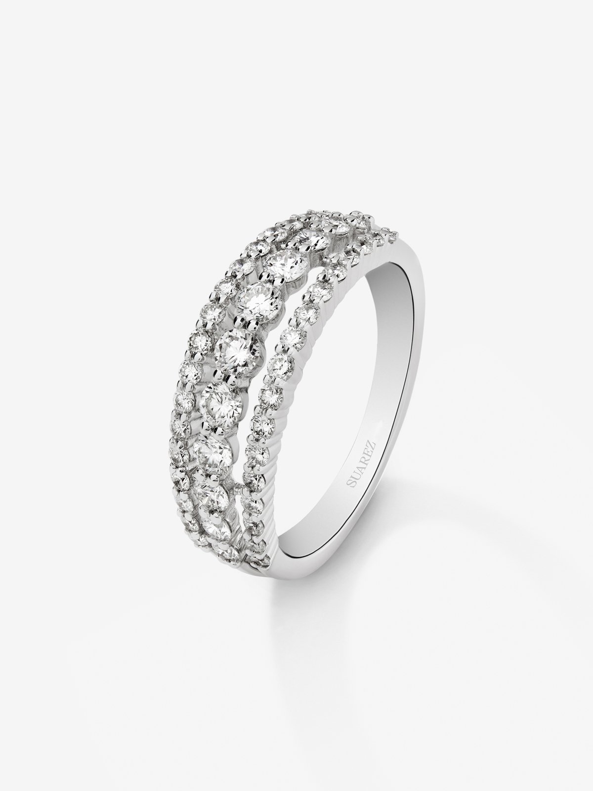 18K white gold triple ring with 45 brilliant-cut diamonds with a total of 0.93 cts