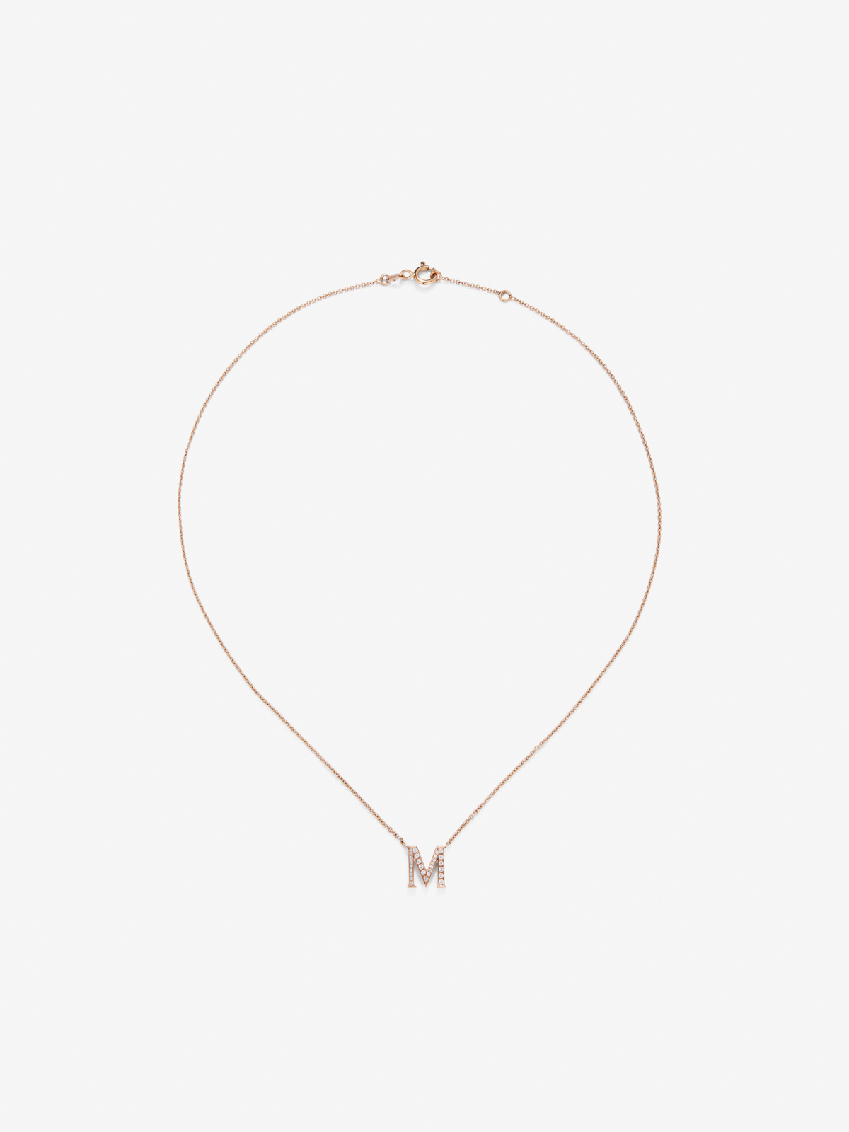 Pendant necklace with 18K rose gold initial and diamonds