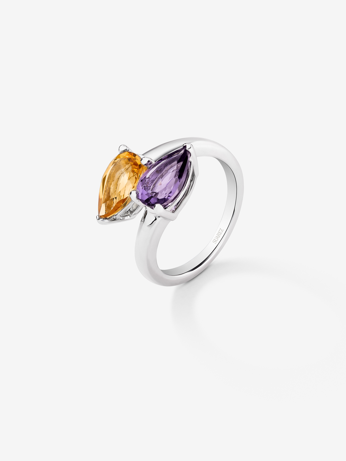 Tu and I of 925 silver ring with 1.32 cts citrine quartz and 1.28 cts purple amethyst