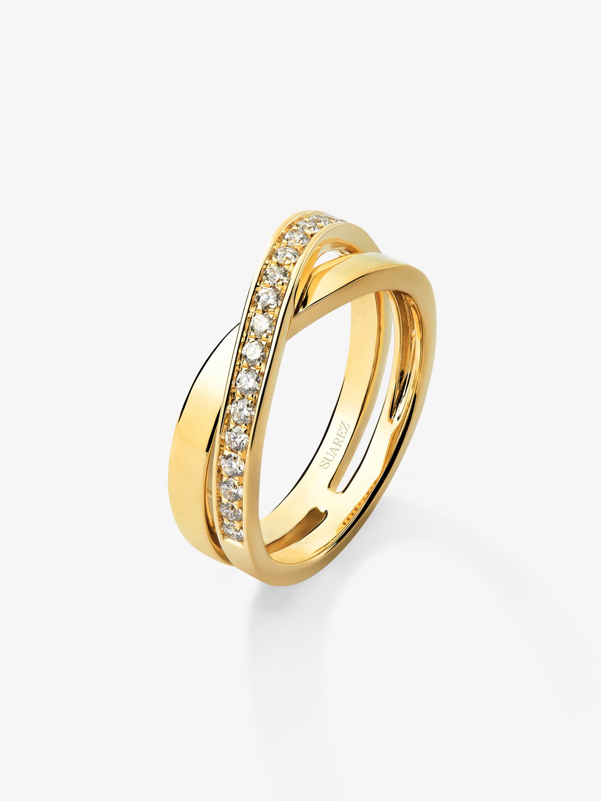 18K yellow gold cross ring with 20 brilliant-cut diamonds with a total of 0.29 cts