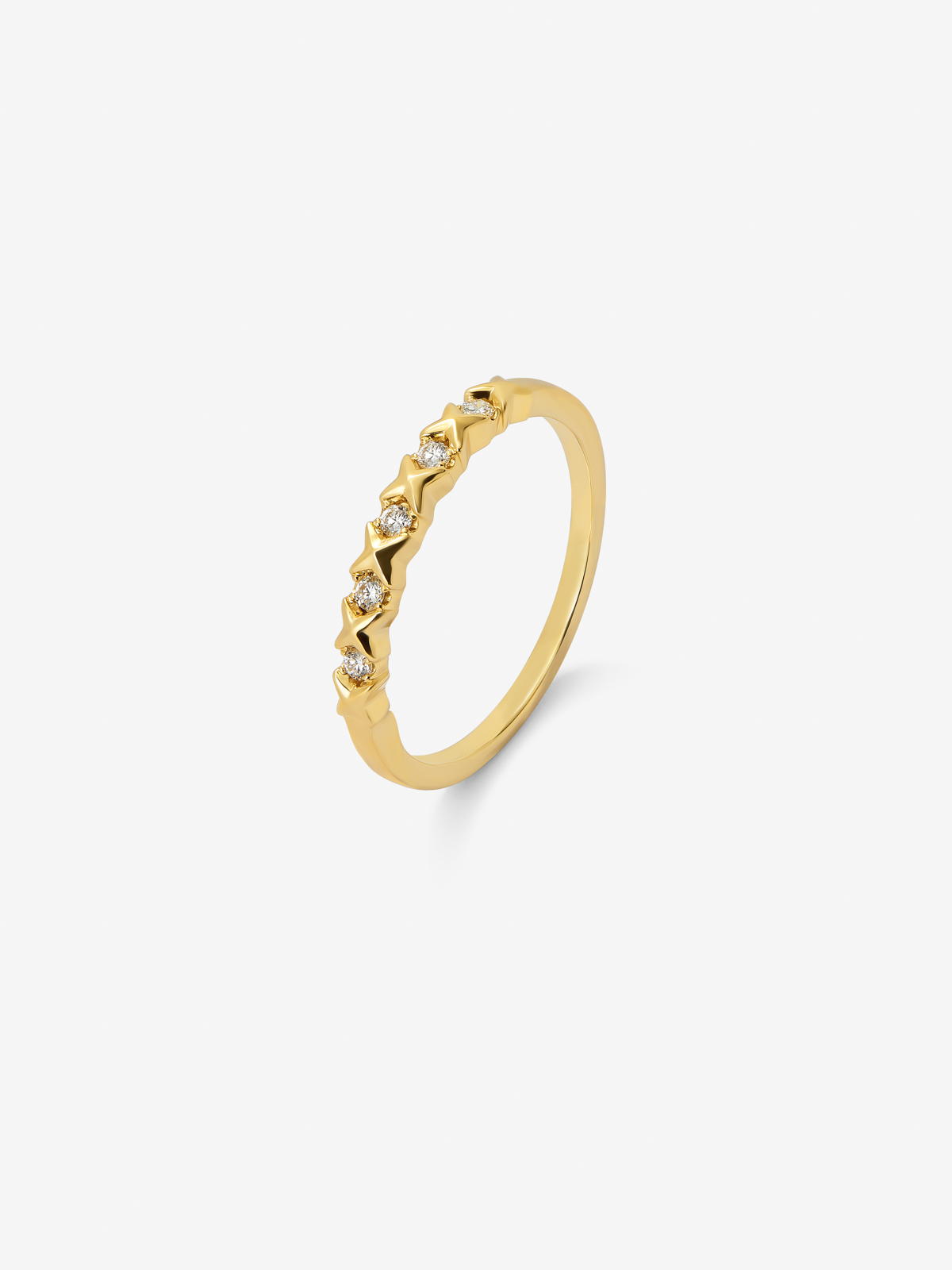 18K yellow gold ring with 5 brilliant-cut diamonds with a total of 0.07 cts