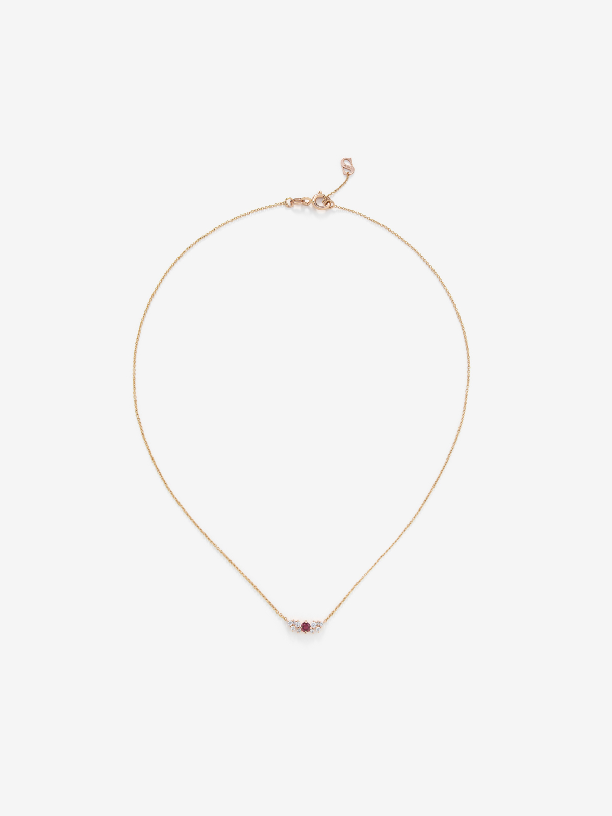 18K Rose Gold Pendant Chain with Ruby and Diamonds
