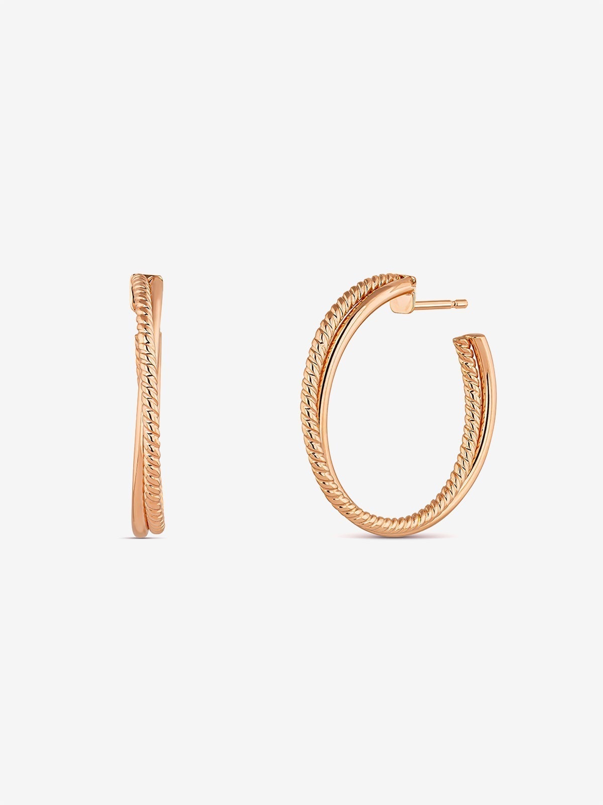 18kt Rose Gold Large Crossed Hoop Earrings