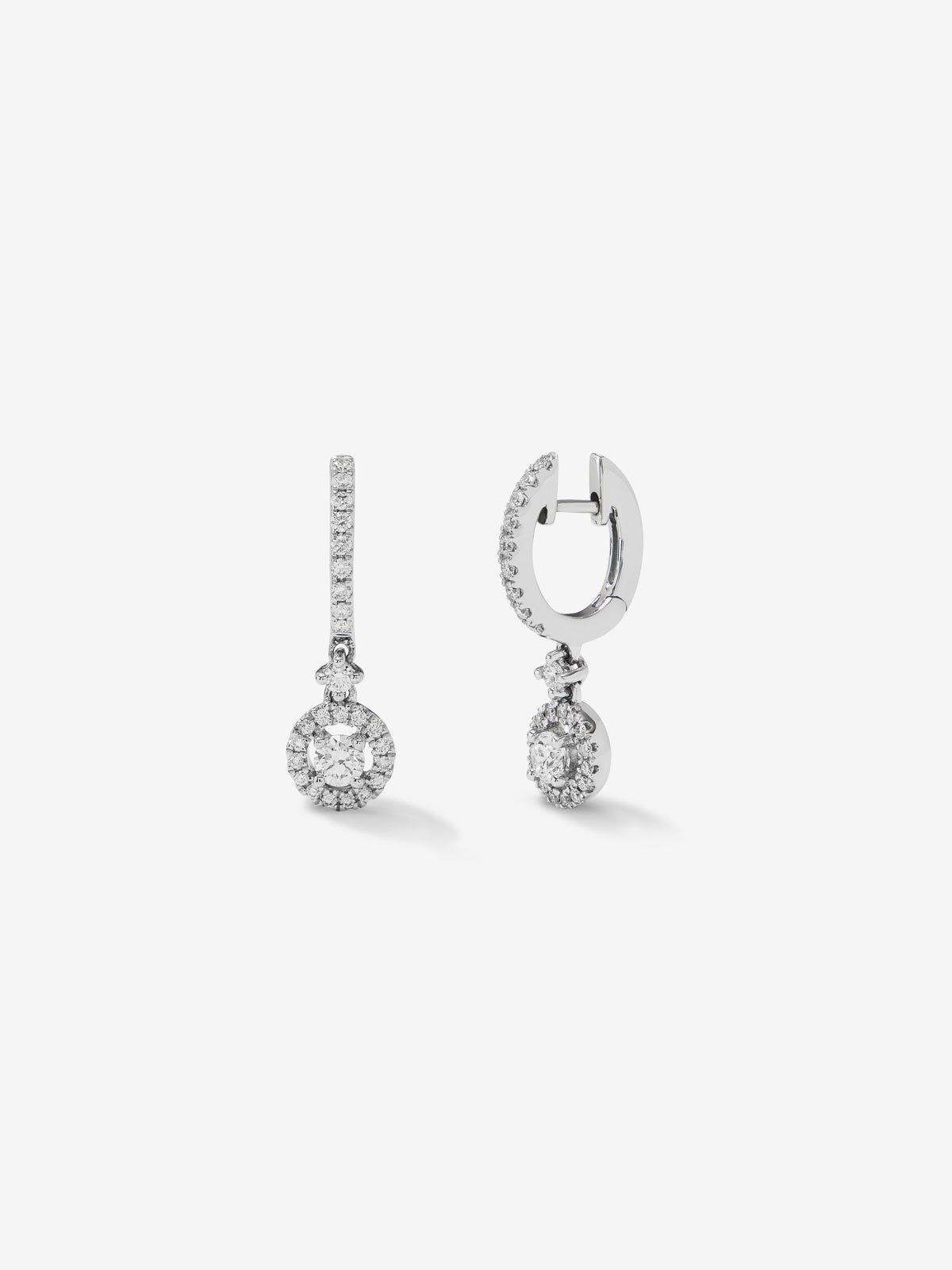 Pendientes aro colgante solitario con orla de oro blanco de 18K con diamantes