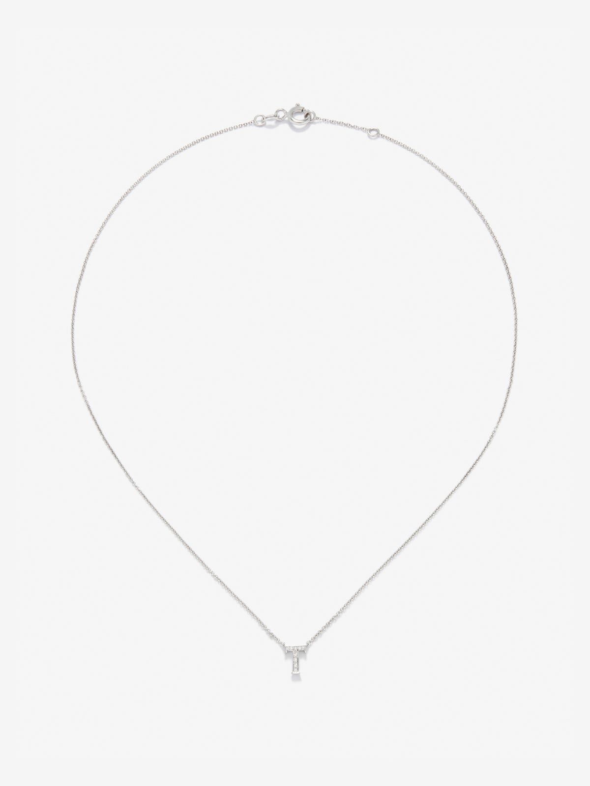 18K white gold pendant with letter T paved with 10 brilliant-cut diamonds with a total of 0.0205 cts