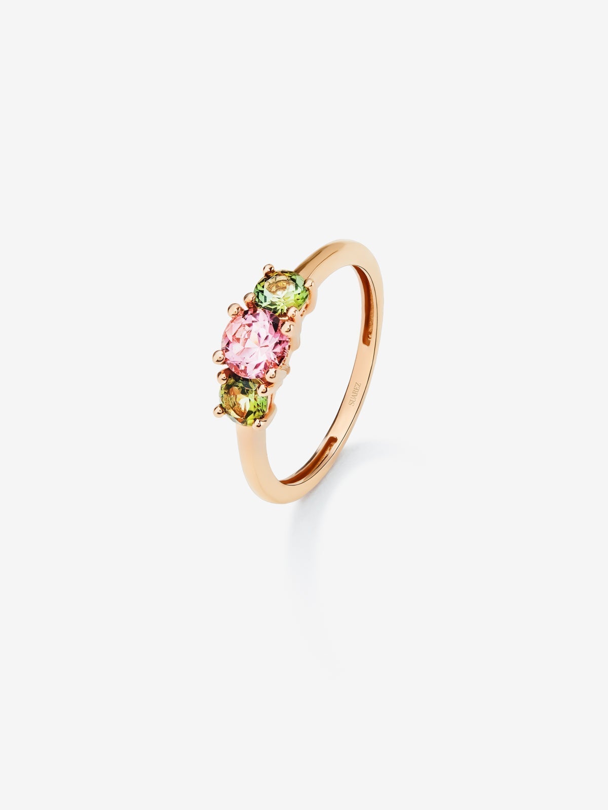 18K rose gold triple ring with 3 brilliant-cut multicolor tourmalines