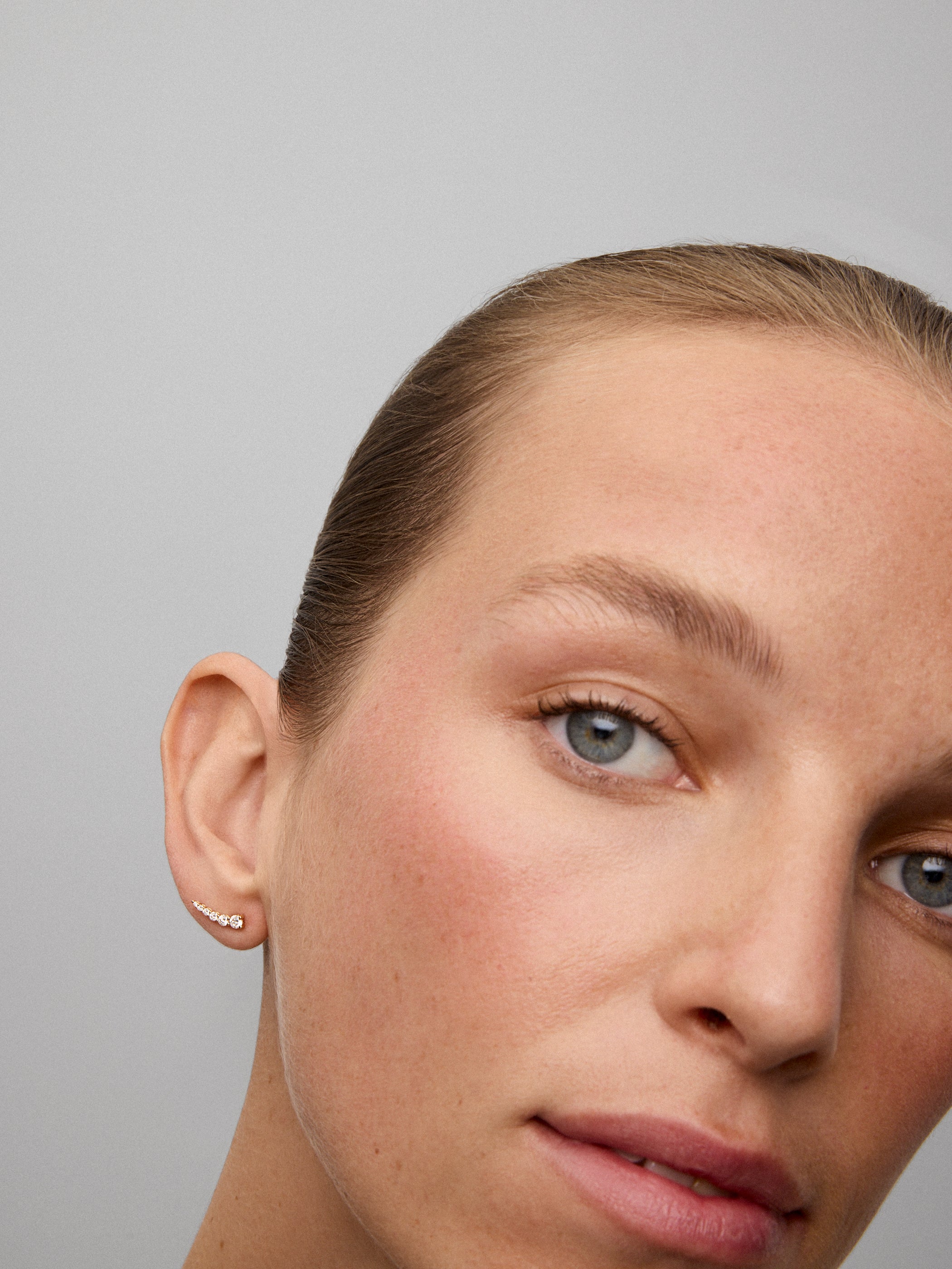 18K yellow gold climbing earrings with 12 brilliant-cut diamonds with a total of 0.34 cts
