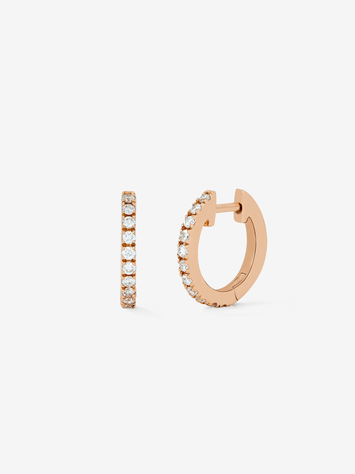 18K rose gold small hoop earrings with diamonds