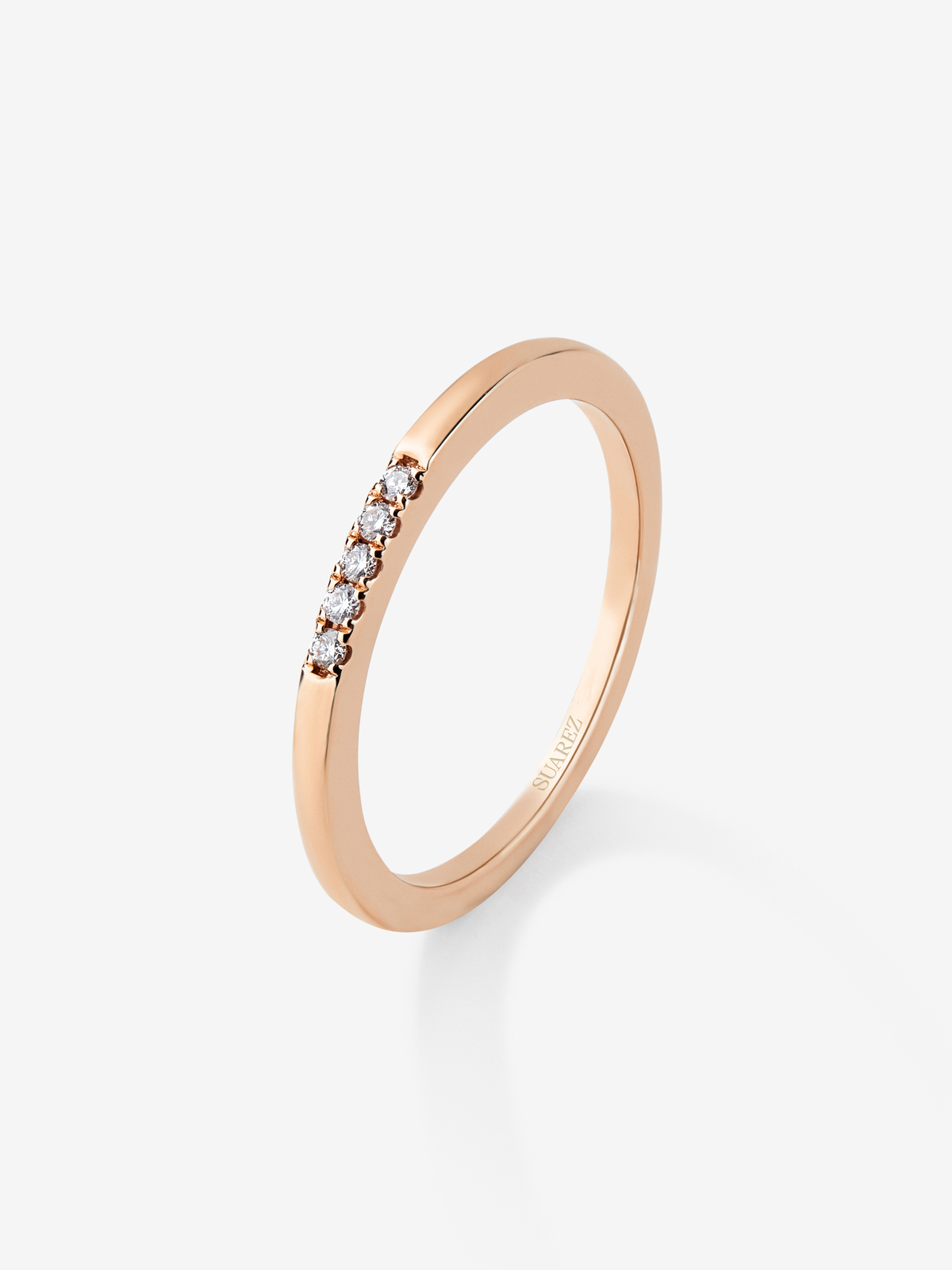 18K rose gold ring with 5 brilliant-cut diamonds with a total of 0.05 cts