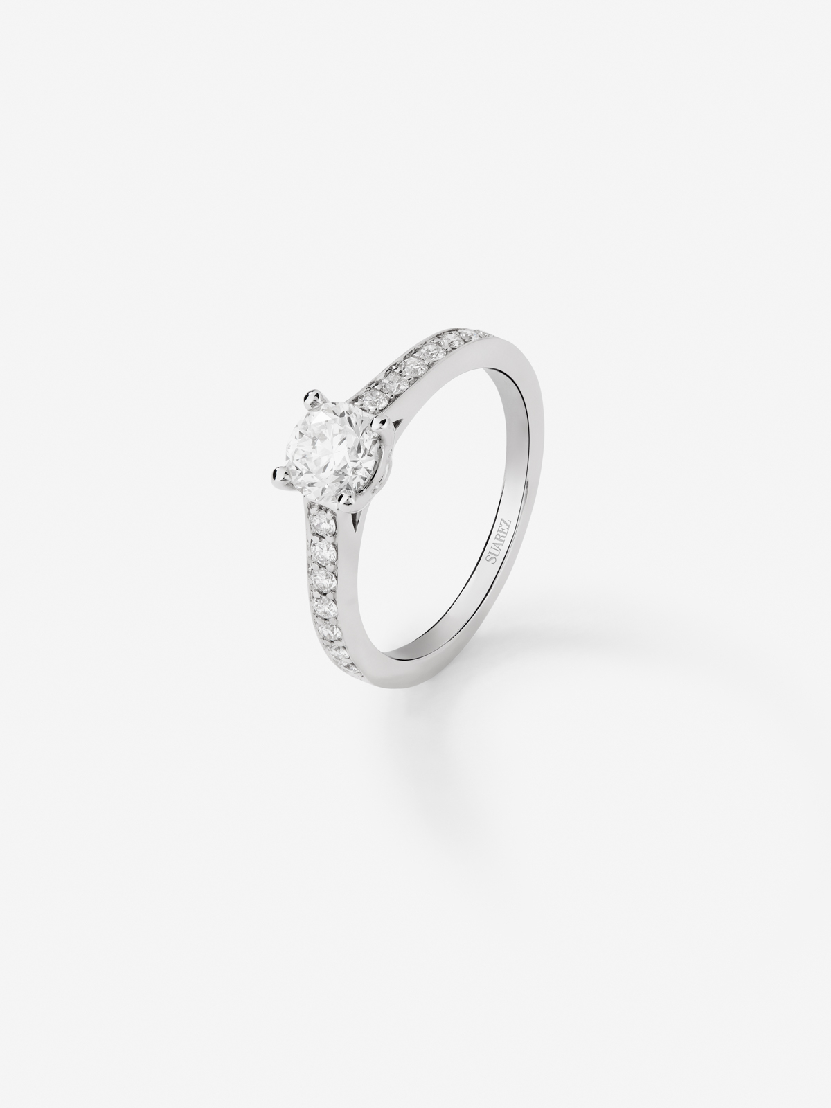 18K white gold solitaire engagement ring with diamonds