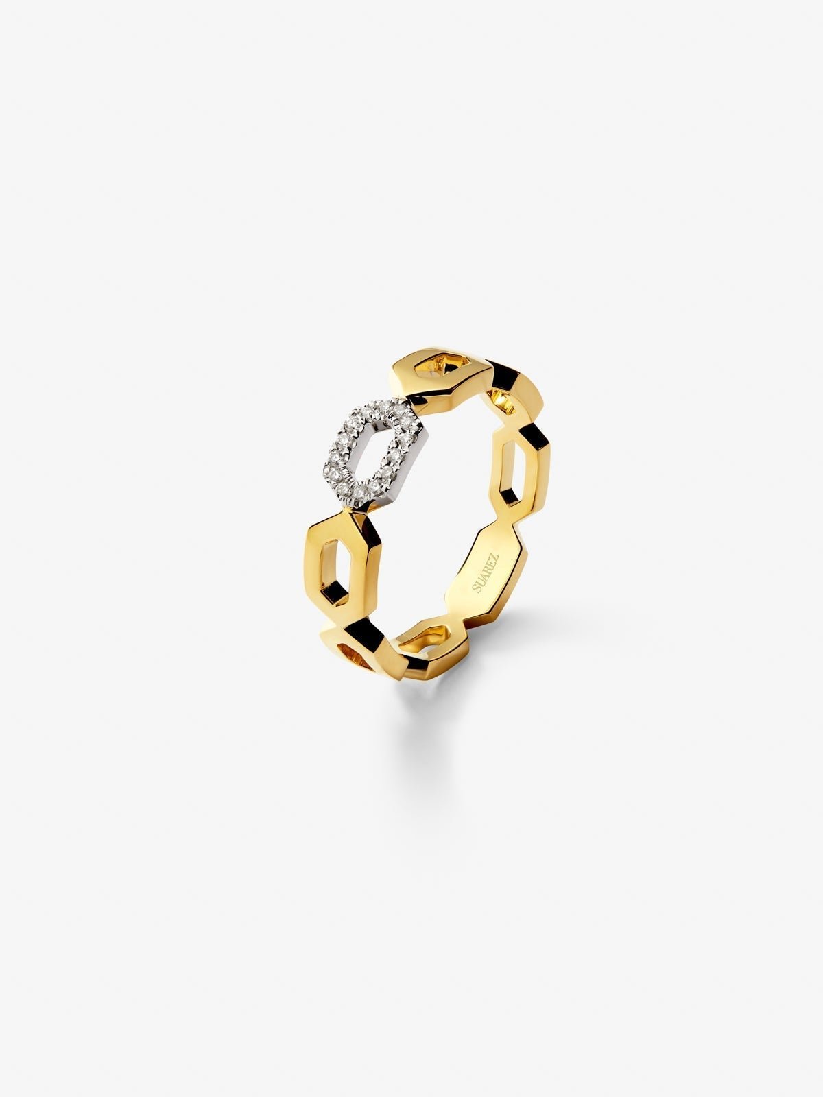 18K yellow gold ring with 14 brilliant-cut diamonds with a total of 0.06 cts