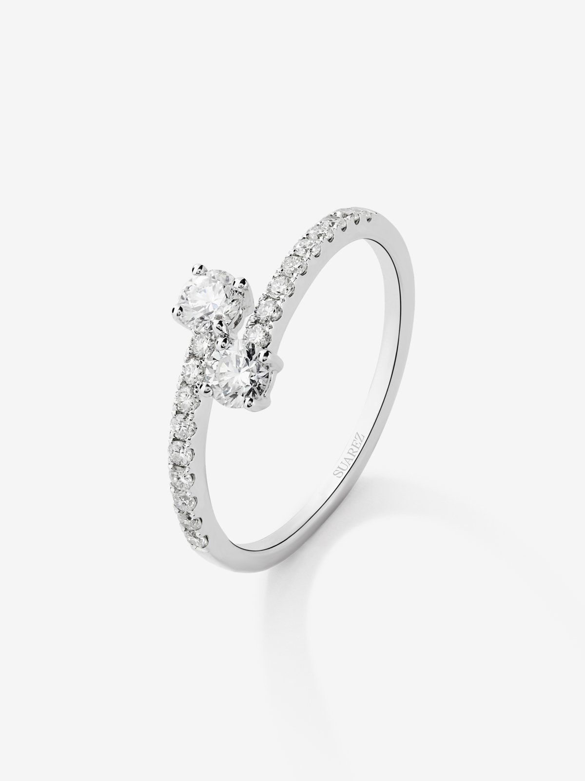 Anillo Tú y Yo de oro blanco de 18K con 20 diamantes en talla brillante con un total de 0,49 cts