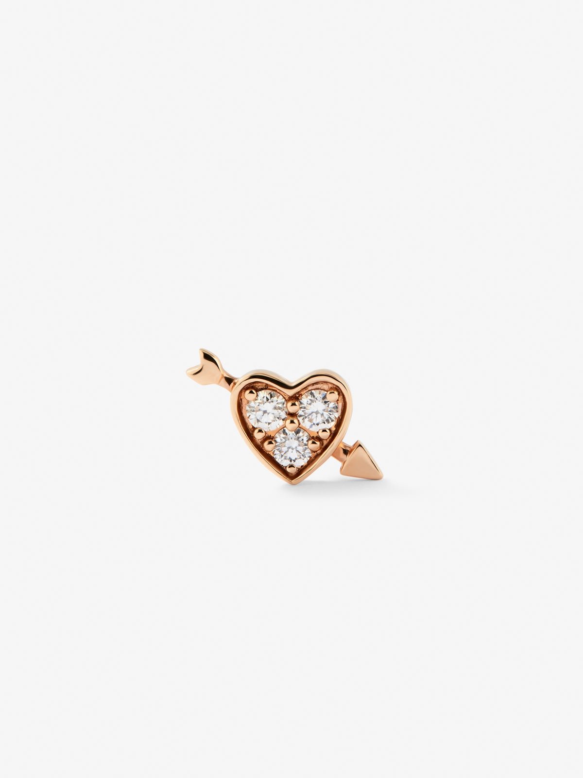 Individual 18K rose gold earring with 3 brilliant-cut diamonds with a total of 0.07 cts and heart shape