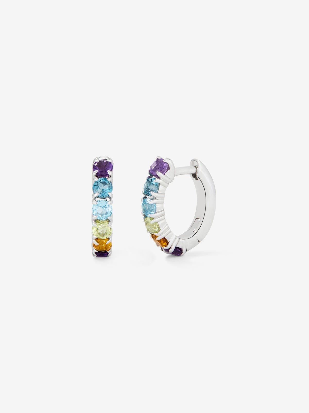 Pendientes aro pequeño fino de plata 925 con gemas multicolor