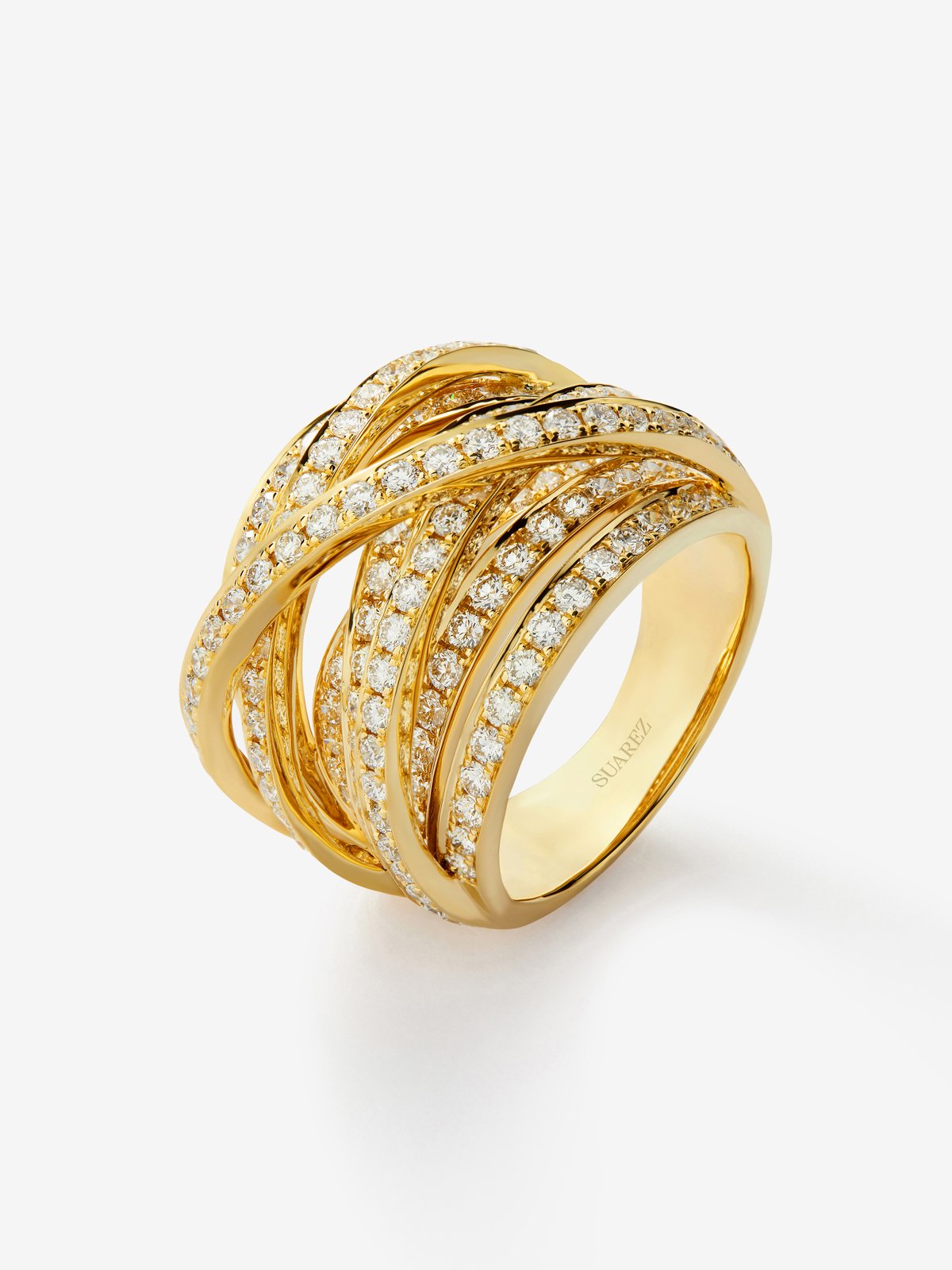 Anillo multibrazo de oro amarillo de 18K con 185 diamantes en talla brillante con un total de 2,62 cts