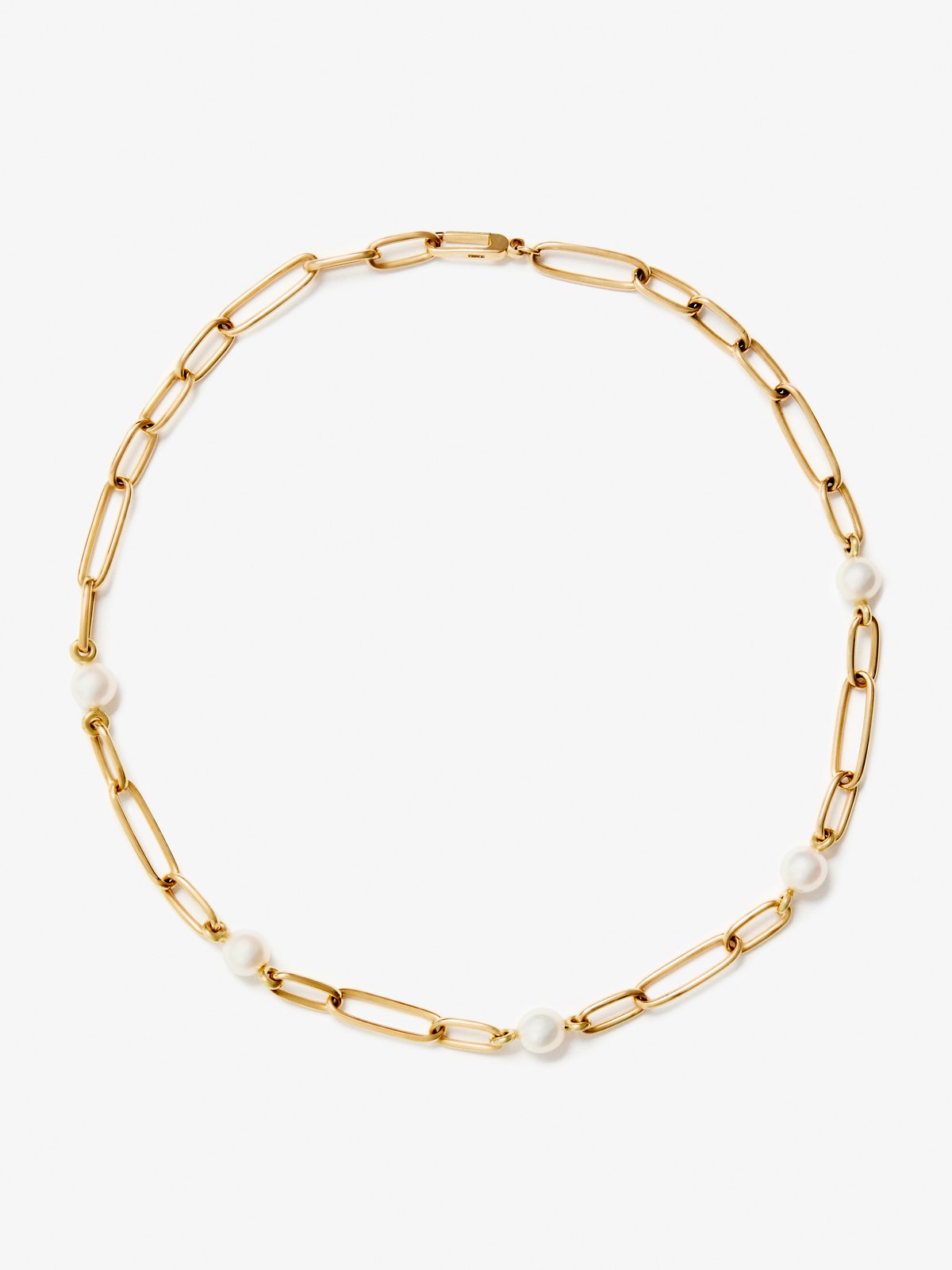 18K yellow gold link necklace with 5 8mm akoya pearls