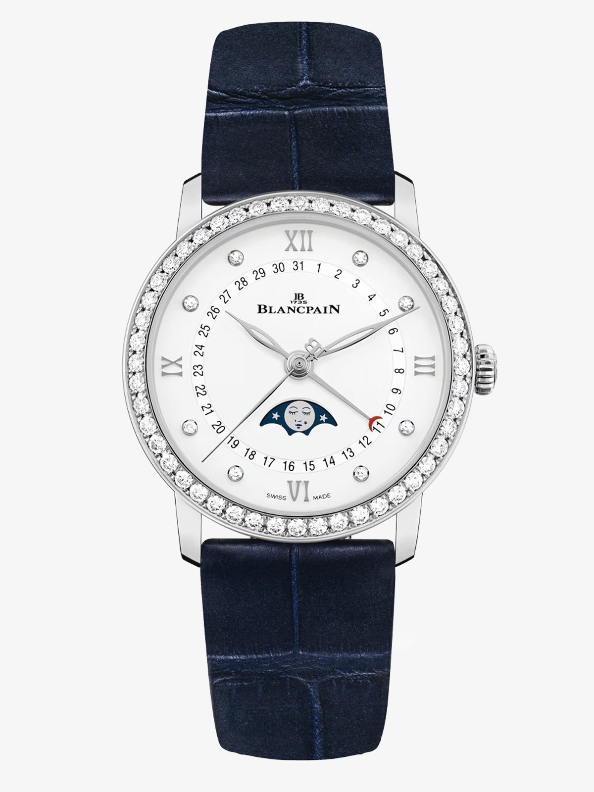 Reloj Blancpain Phases de Lune de acero, pulsera de piel de cocodrilo, con cristal de zafiro y movimiento automático