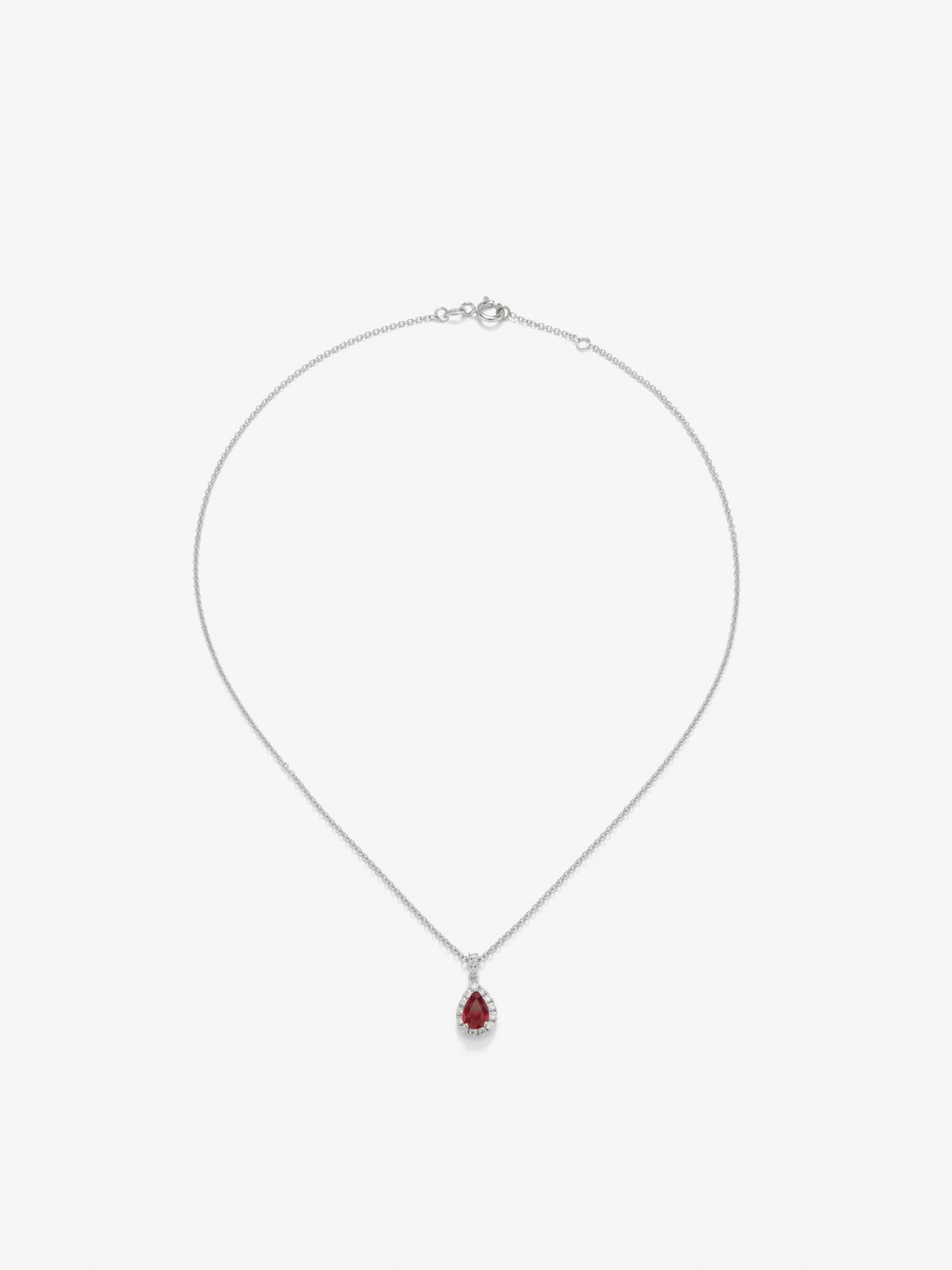 18K white gold pendant with intense red ruby ​​in 0.88 cts and diamonds 0.48 cts