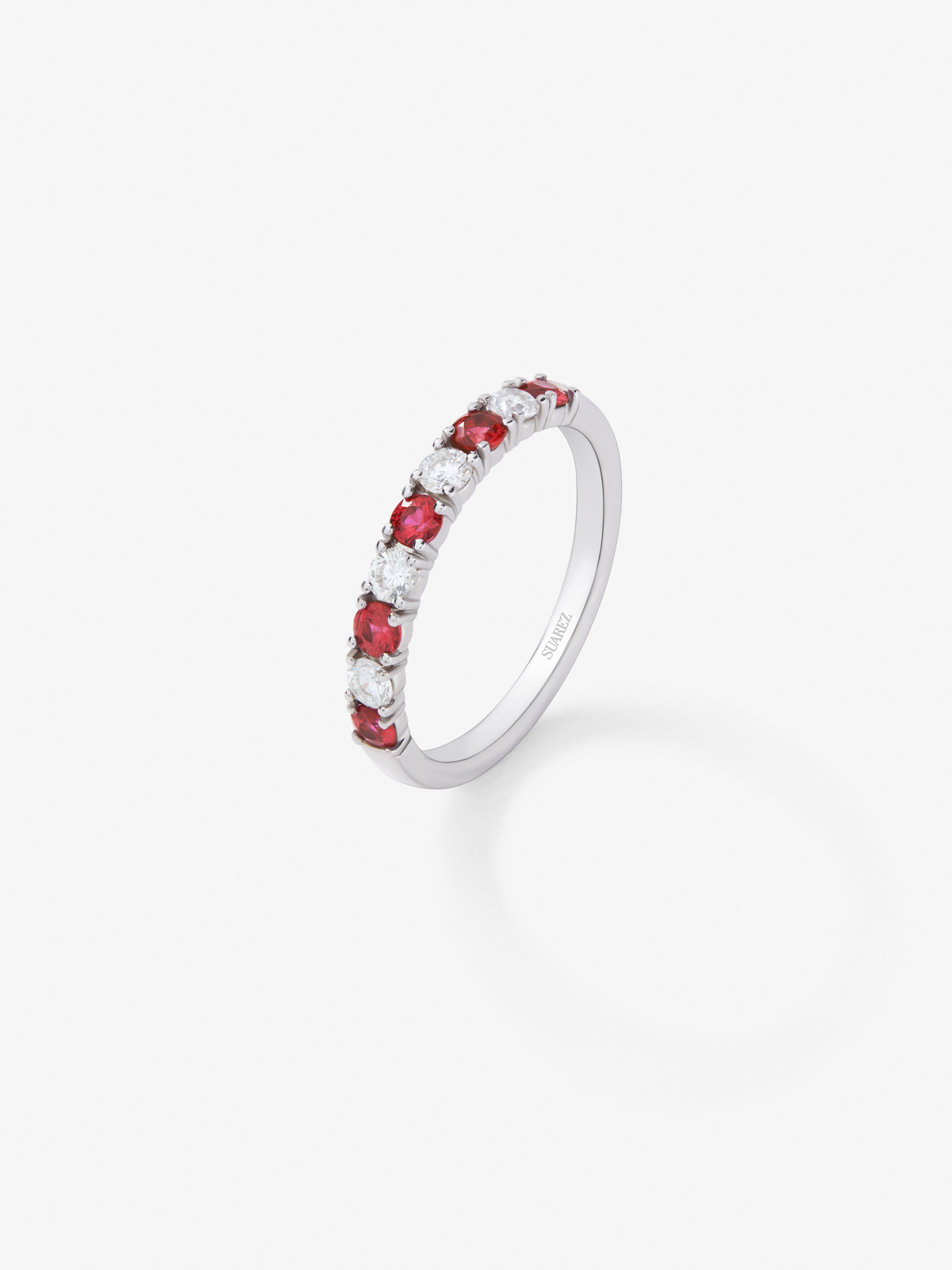 Half-eternity 18K gold ring with ruby and diamond