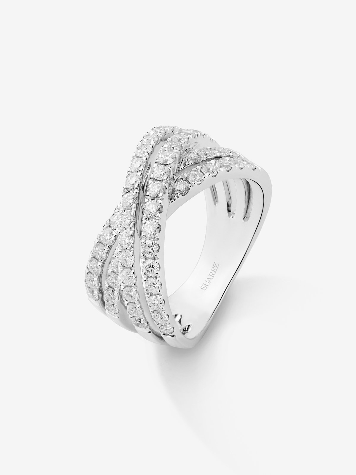 Anillo multibrazo cruzado de oro blanco de 18K con 52 diamantes en talla brillante con un total de 1,12 cts
