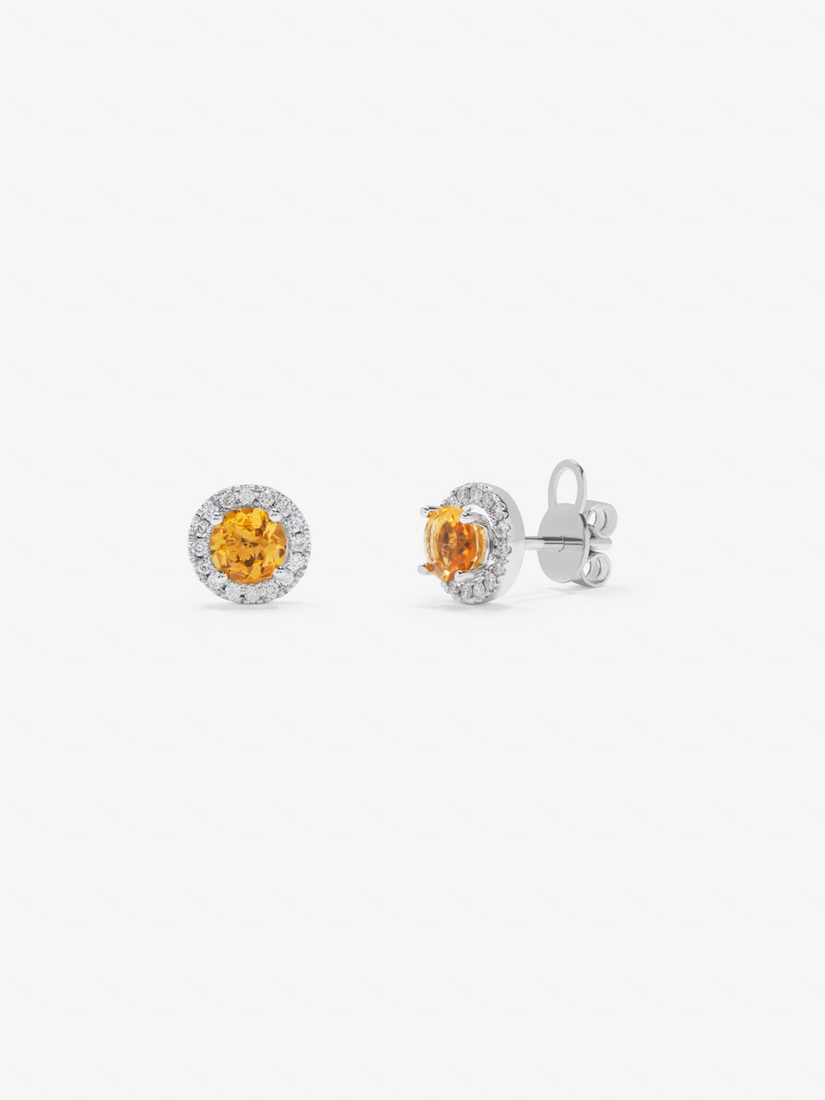 Pendientes de oro blanco de 18K con cuarzo citrino 0,82 cts y diamantes 0,17 cts