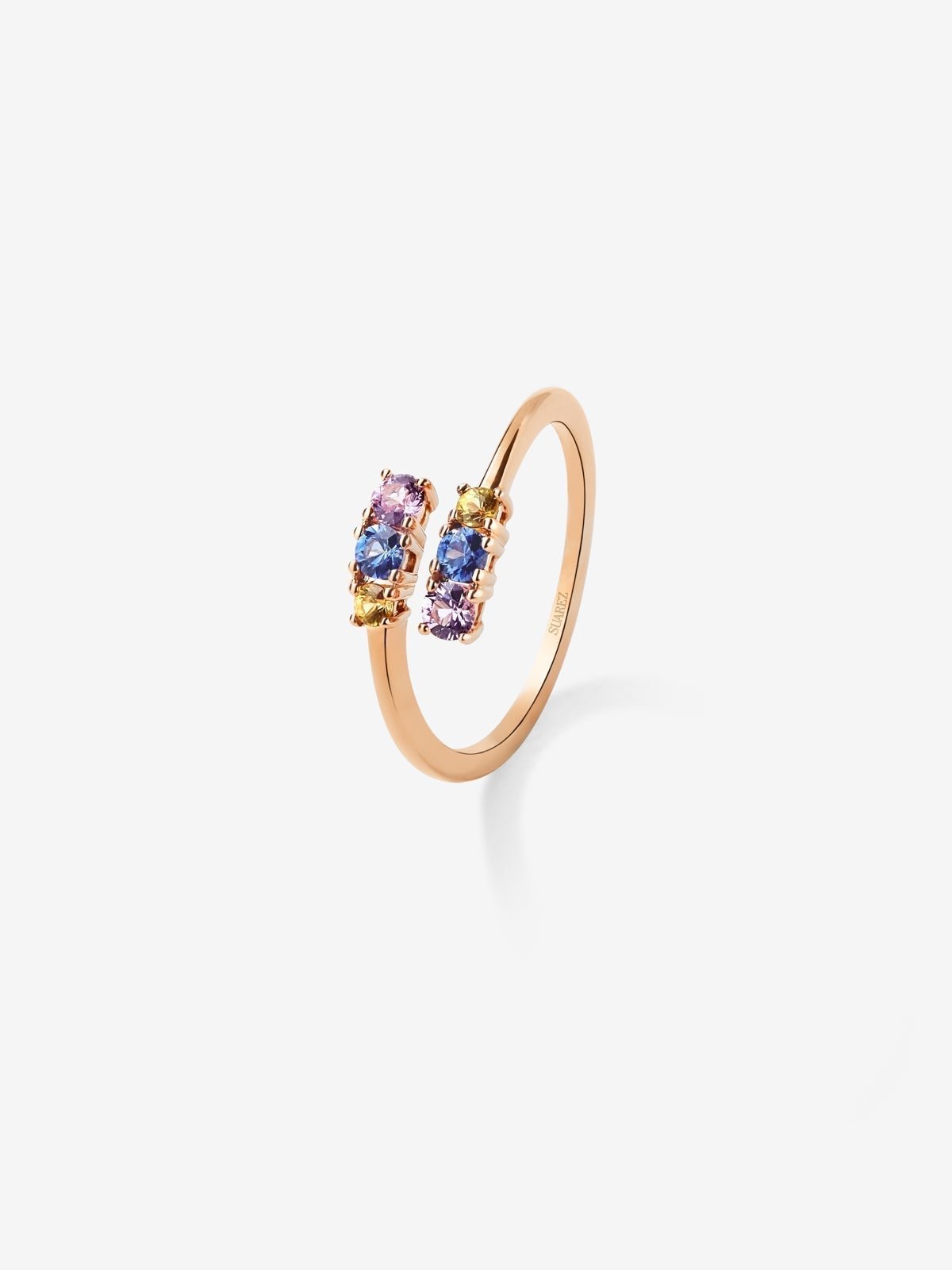 You and me ring in 18K rose gold with 6 multicolored sapphires with a total of 0.49 cts