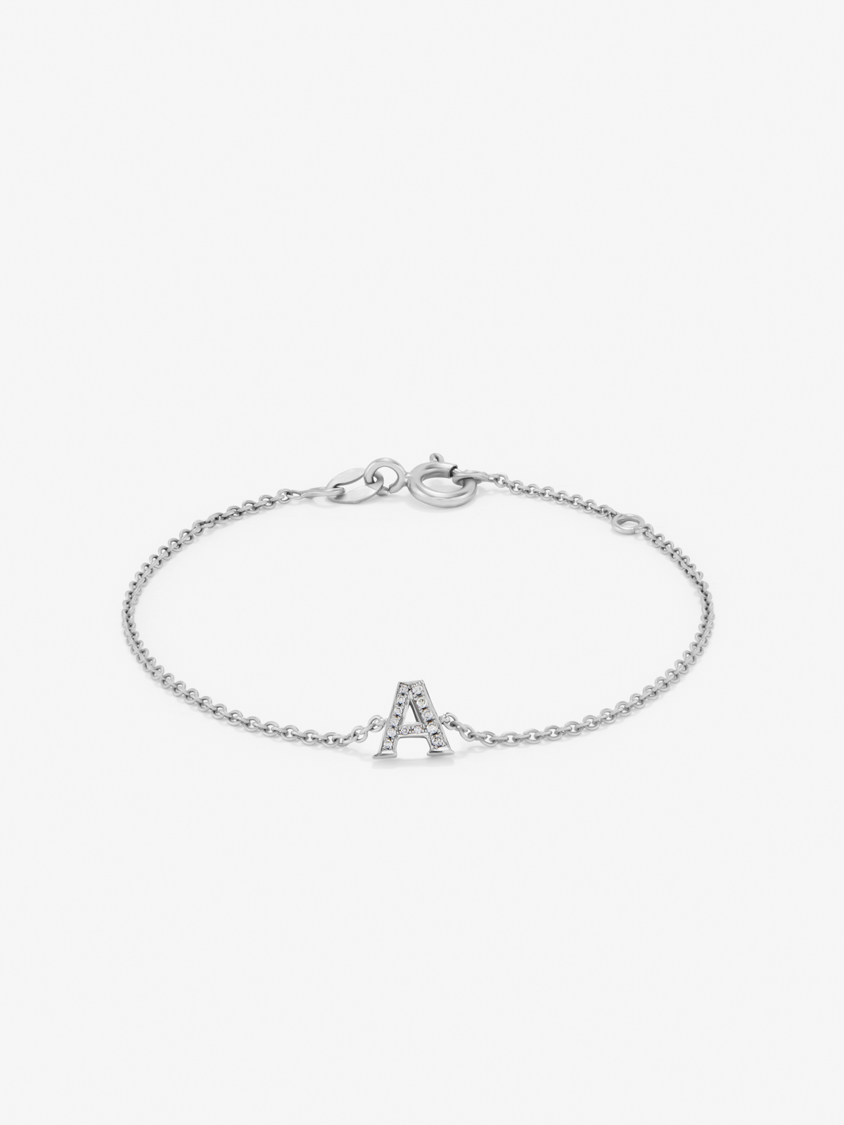 18K White Gold Chain Bracelet with Initial and Diamonds