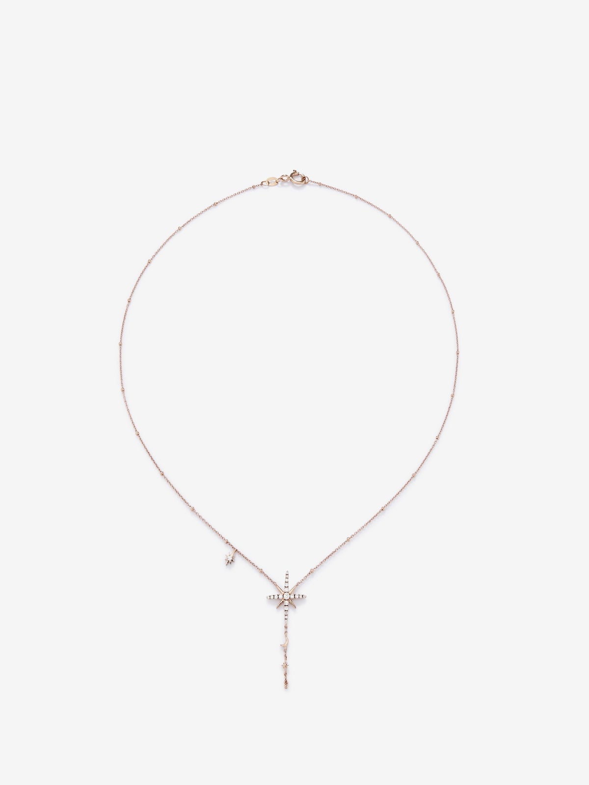 Long chain pendant with 18K rose gold star with diamonds