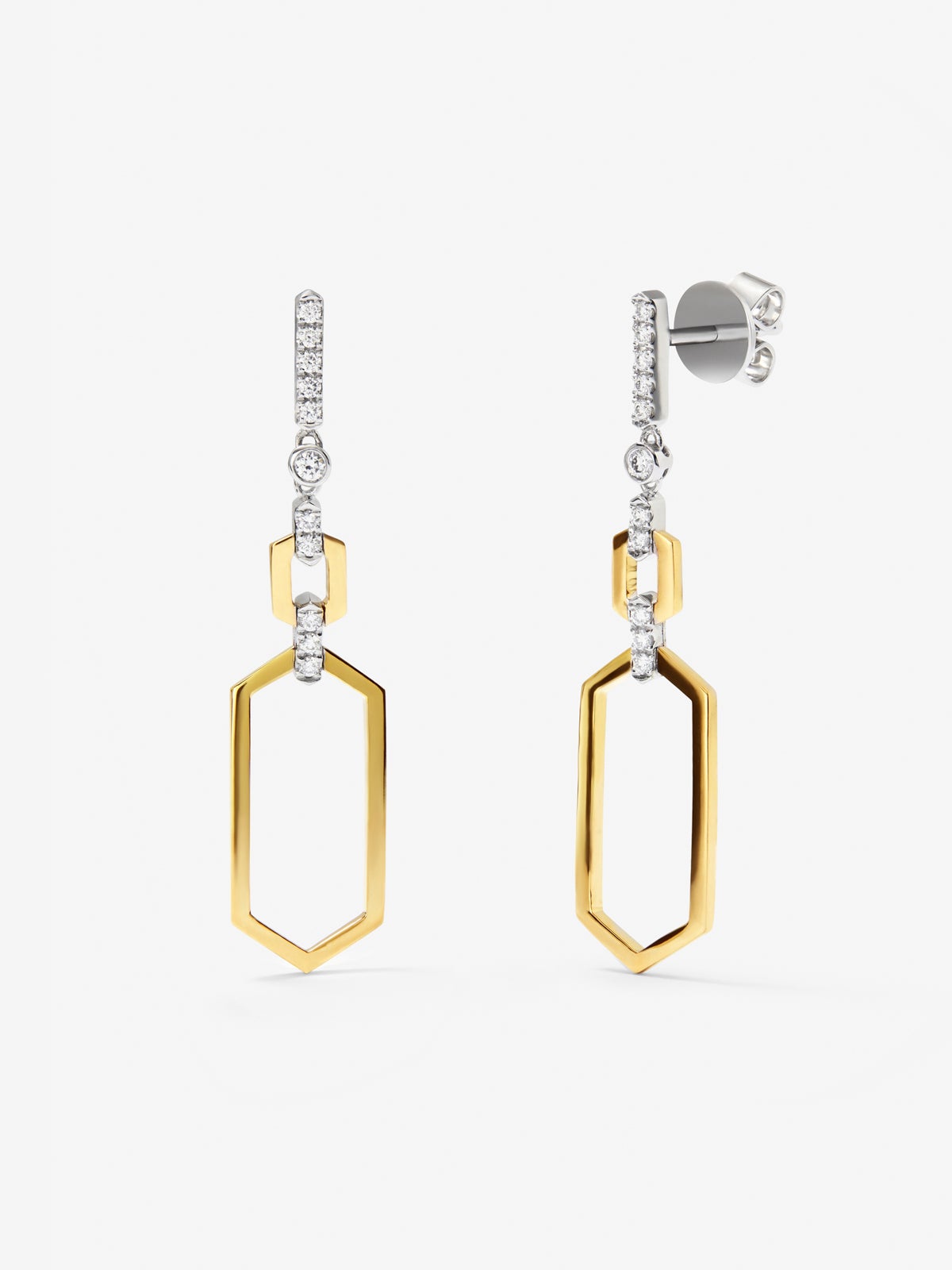 Pendientes de oro blanco y amarillo de 18K con diamantes blancos en talla brillante de 0,2 cts