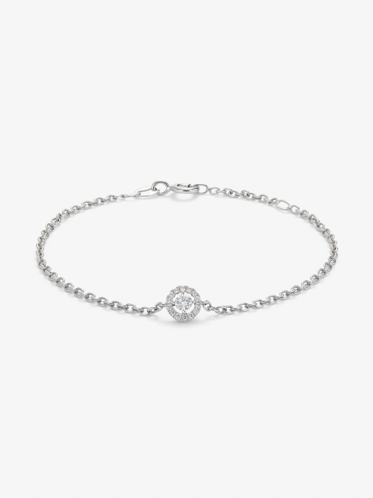 18K white gold chain bracelet with solitary diamond and diamond urla
