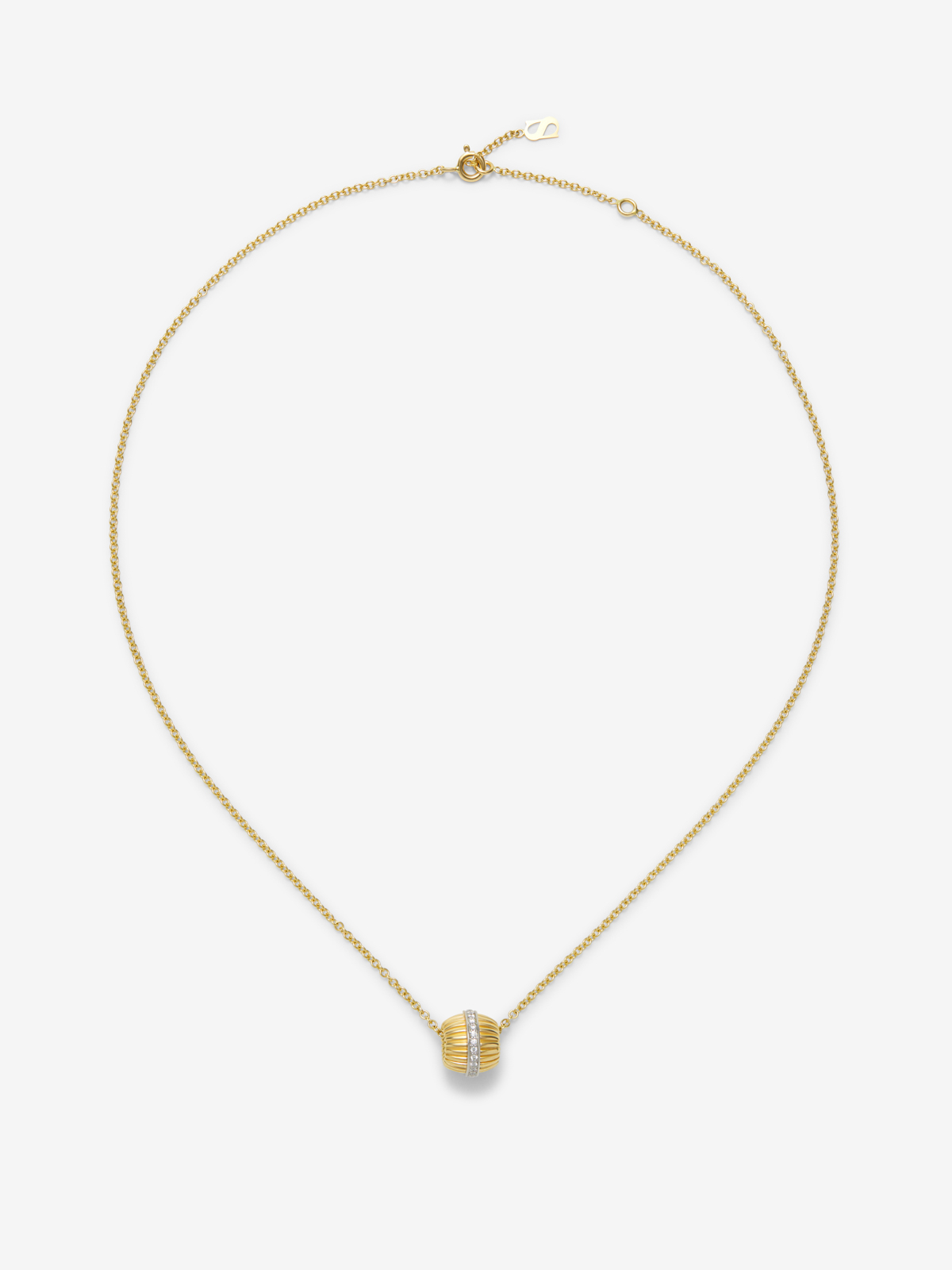 18K White and Yellow Gold Fluted Pendant with Pavé Diamonds