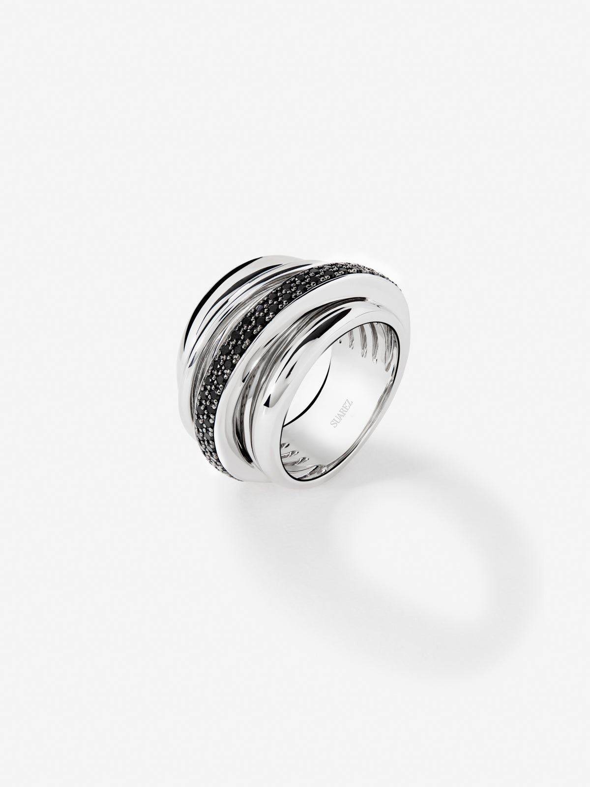 Silver multi-arm ring with 57 brilliant-cut black spinels with a total of 0.71 cts