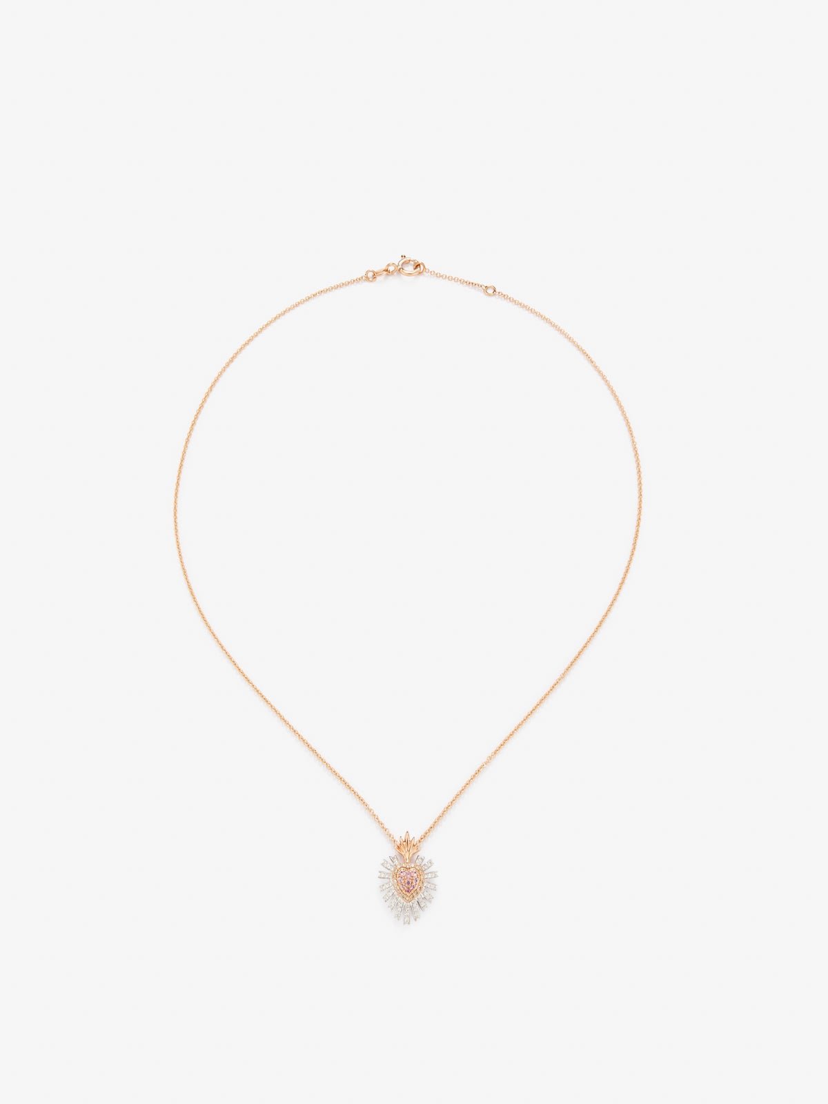 18K white and rose gold pendant with 9 brilliant-cut pink sapphires with a total of 0.1 cts, 46 brilliant-cut white diamonds with a total of 0.18 cts and 18 brilliant-cut brown diamonds with a total of 0. .08 cts