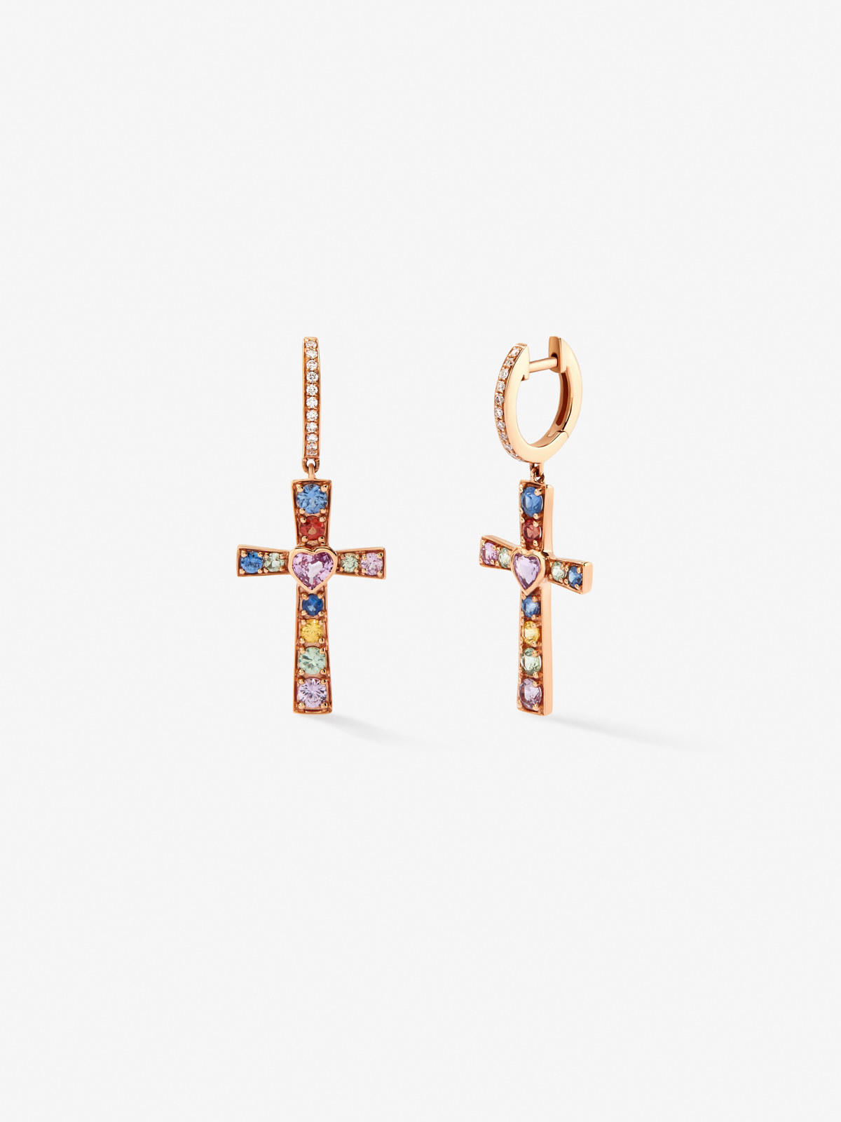18kt rose gold earrings with multicolored sapphires