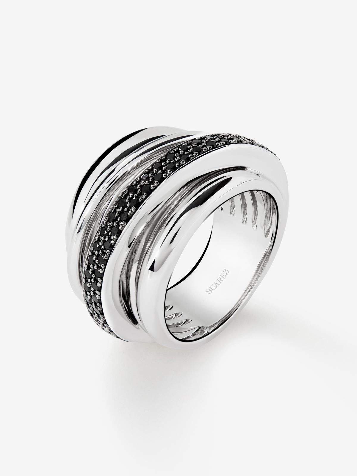 Silver multi-arm ring with 57 brilliant-cut black spinels with a total of 0.71 cts