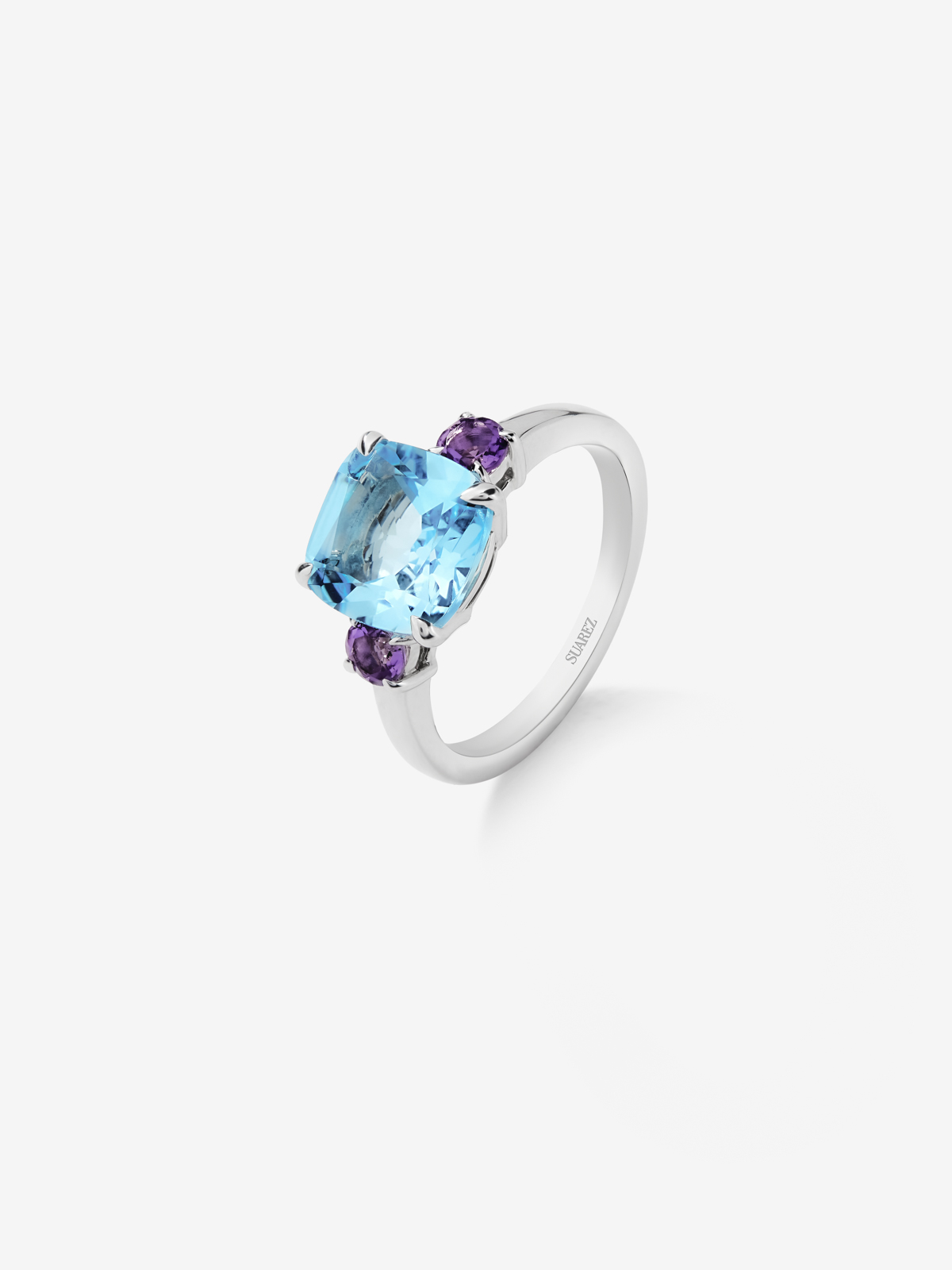 Triplet ring made of 925 silver with topaz and amethyst
