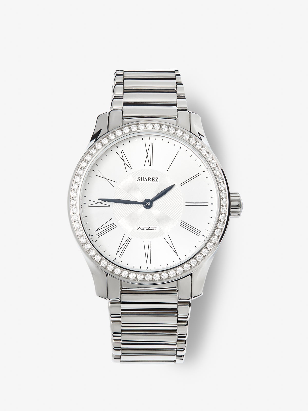 Stainless steel watch and white diamonds in bright size, with sapphire glass and quartz movement
