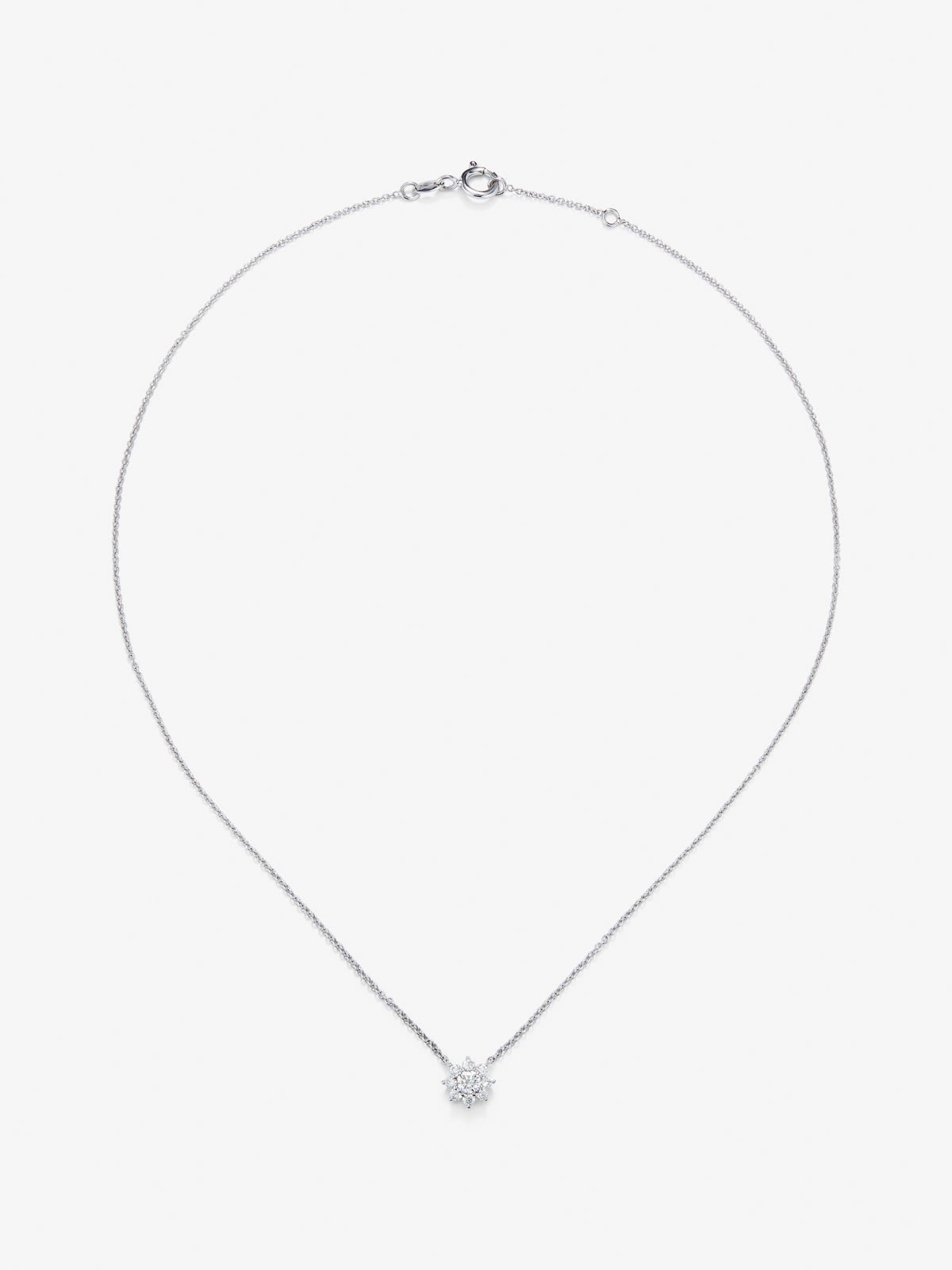 18K White Gold Flower Chain with solitary diamonds and diamond urla