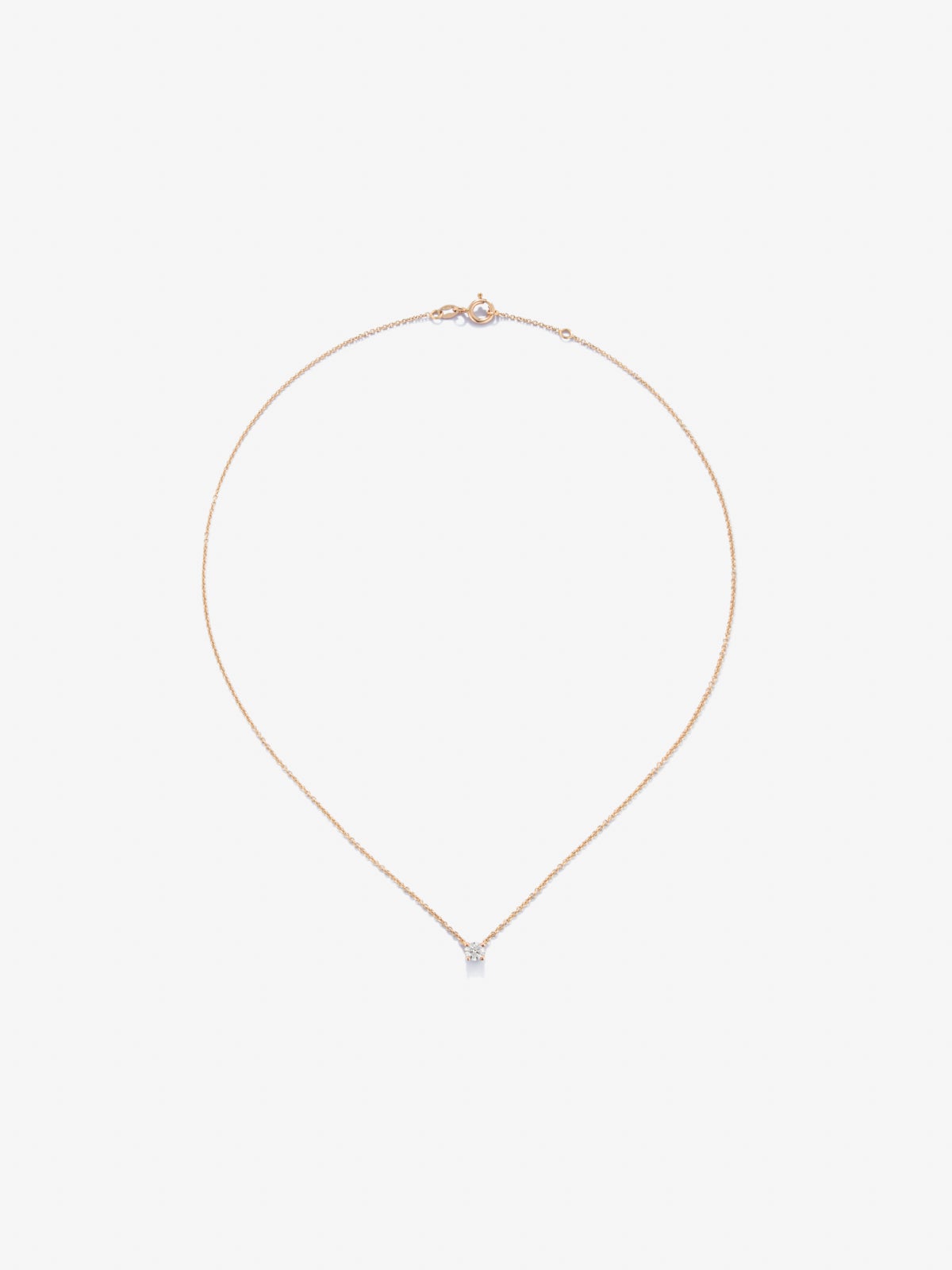 18K rose gold chain pendant with solitary diamond