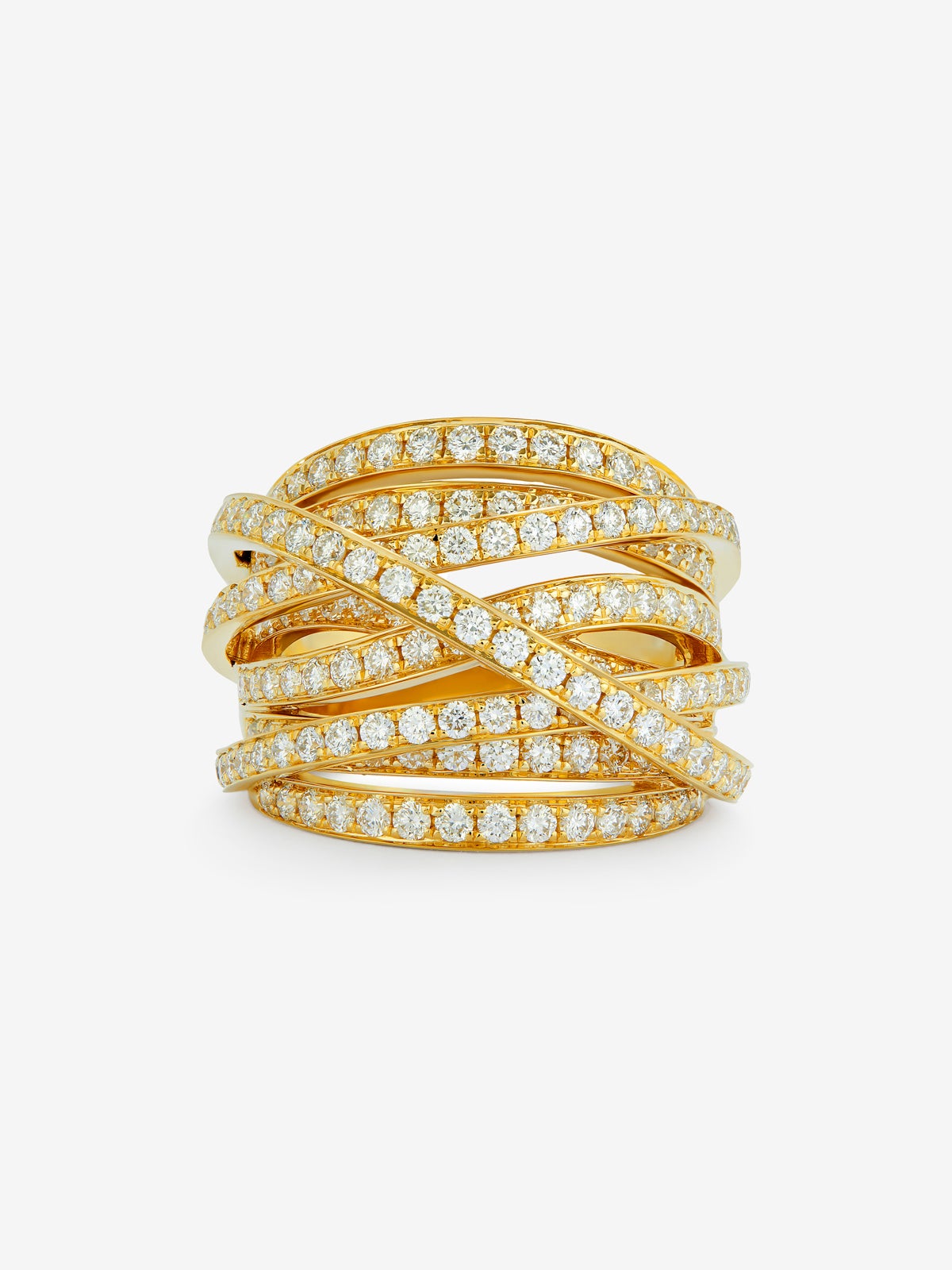 Anillo multibrazo de oro amarillo de 18K con 185 diamantes en talla brillante con un total de 2,62 cts